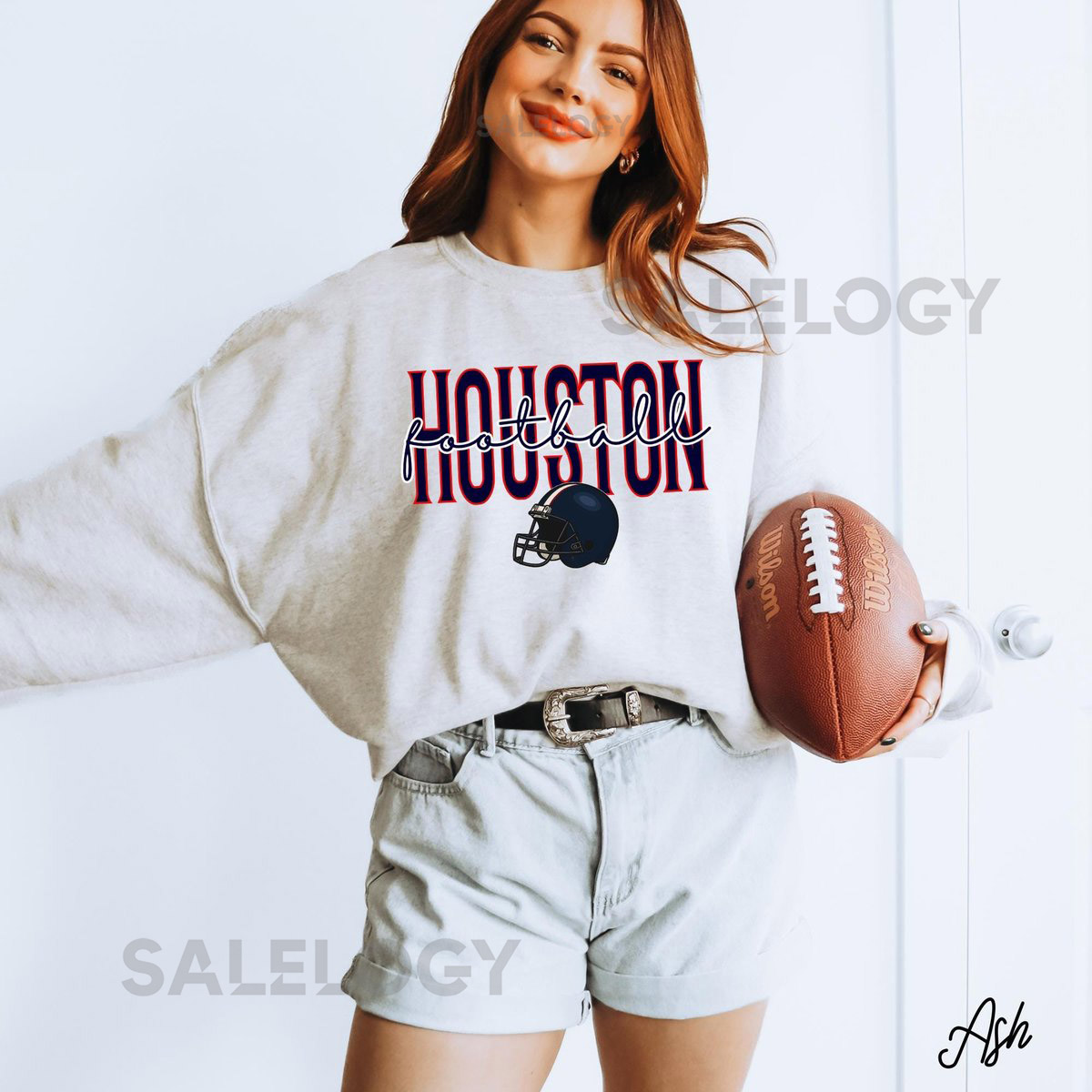 Houston Football Women Gameday Sweatshirt Gildan Crewneck GD18000 Oversized Football Pullover Tailgate Outfit Fall Sports Fa_275