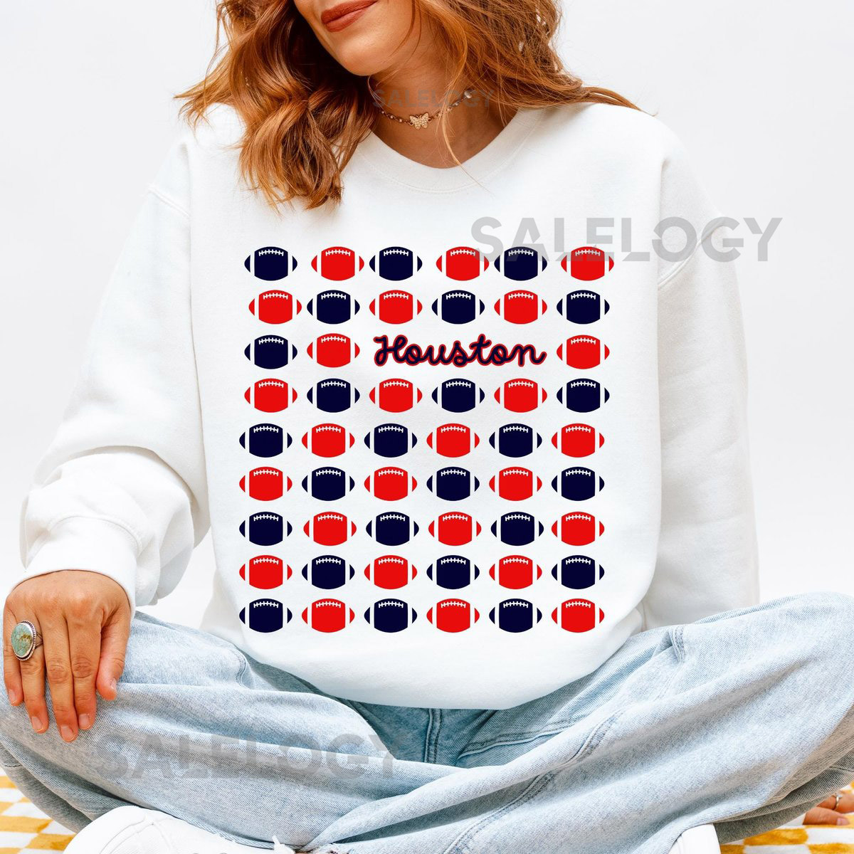 Houston Football Women Gameday Sweatshirt Gildan Crewneck GD18000 Oversized Football Pullover Tailgate Outfit Fall Sports Fa_276