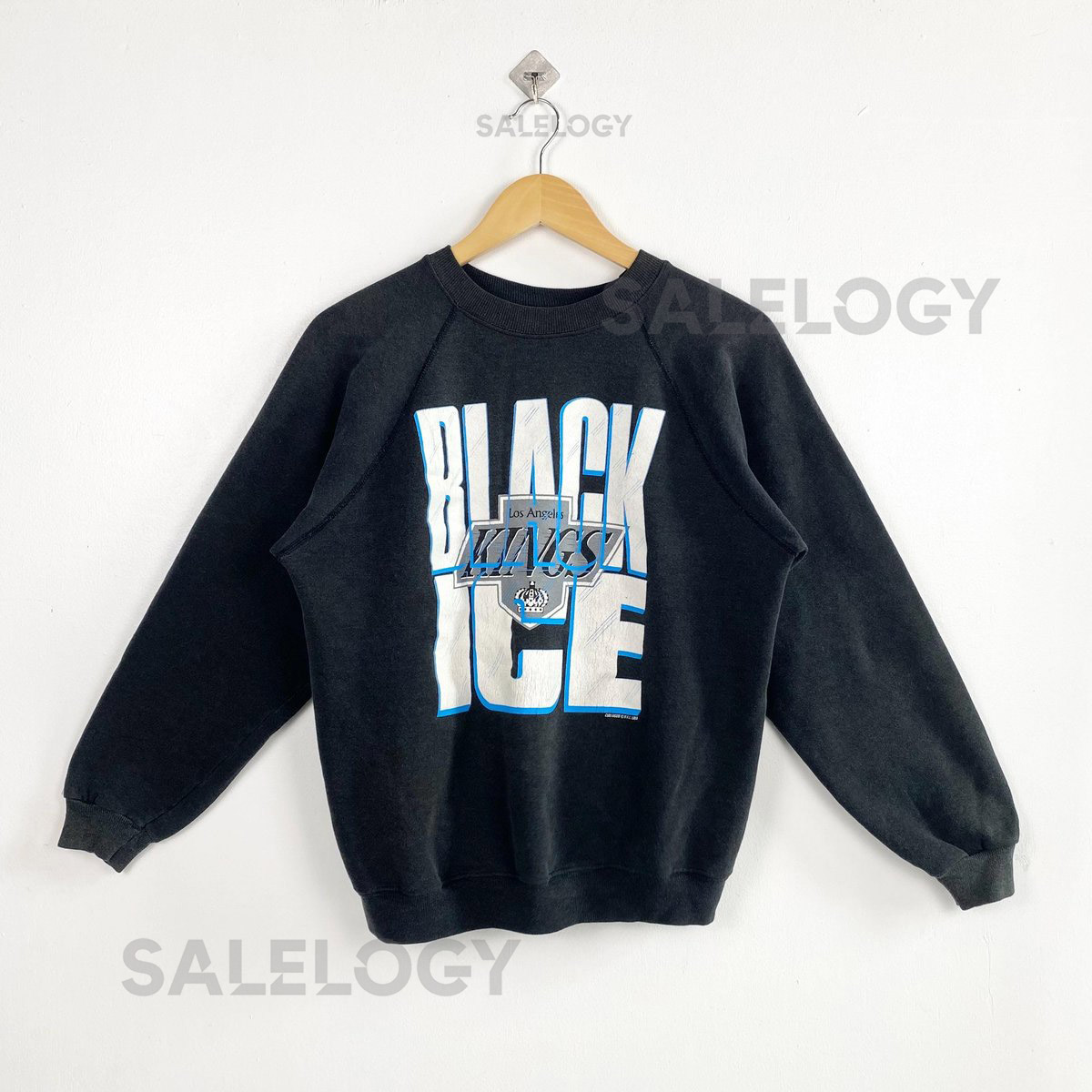 Vintage 80s Los Angeles Kings Crewneck Sweatshirt - NHL - Distressed - Print Logo - Black Color - Mens Fit To M_107