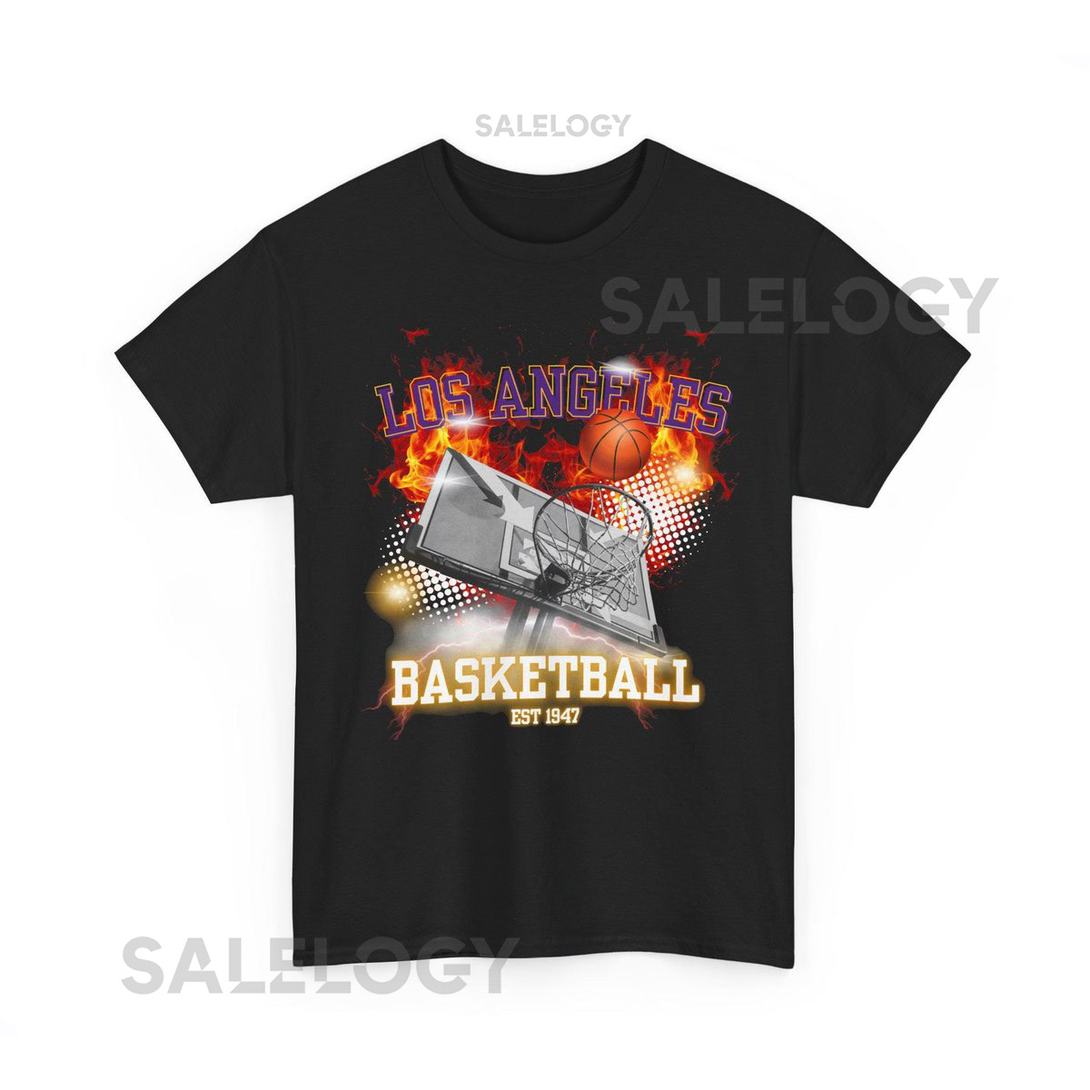 Los Angeles Basketball Flames Graphic Tee City Hoop Jersey Style_271