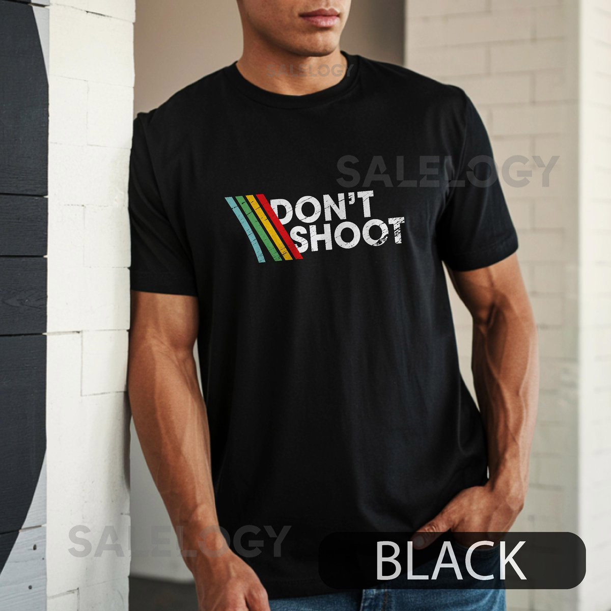 DON'T SHOOT Gaming Shirt Sarcastic Funny Retro Arcade Raiders Tee Video Game Emote Gamer Gift Distressed Vintage ARC Stripes_136