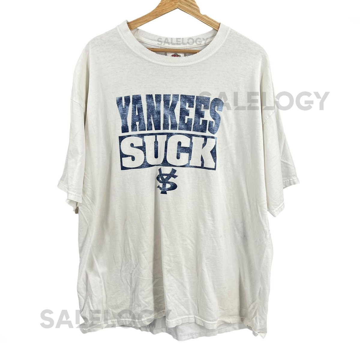 Vintage Yankees Suck T-Shirt Jerzees XL White Red Sox Fan Holes Grunge_718
