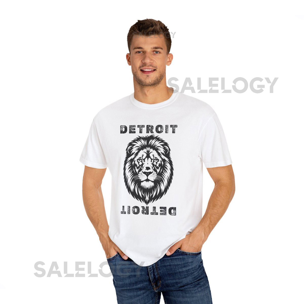 Detroit Lions football Graphic T-shirt Inverted Detroit Text_225