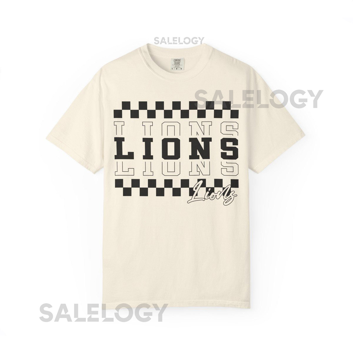 Detroit Lions Football Checkerboard Graphic Tee Lion Head Back Print_222