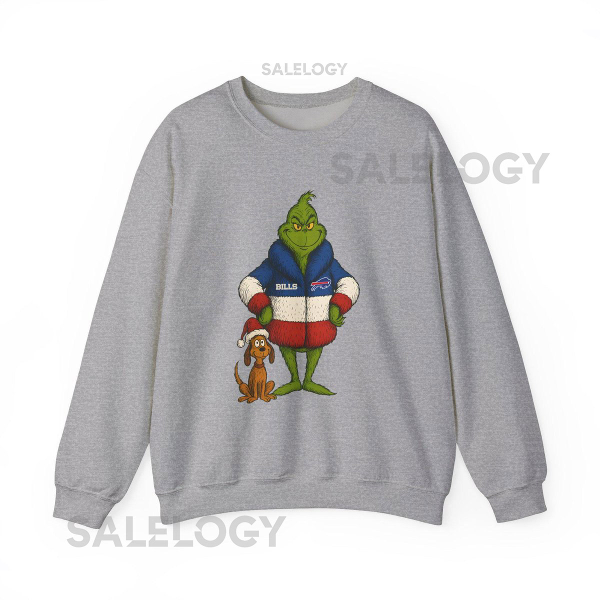 Grinch in Buffalo Bills Jacket Crewneck Sweatshirt Grinch Max Santa Hat_669