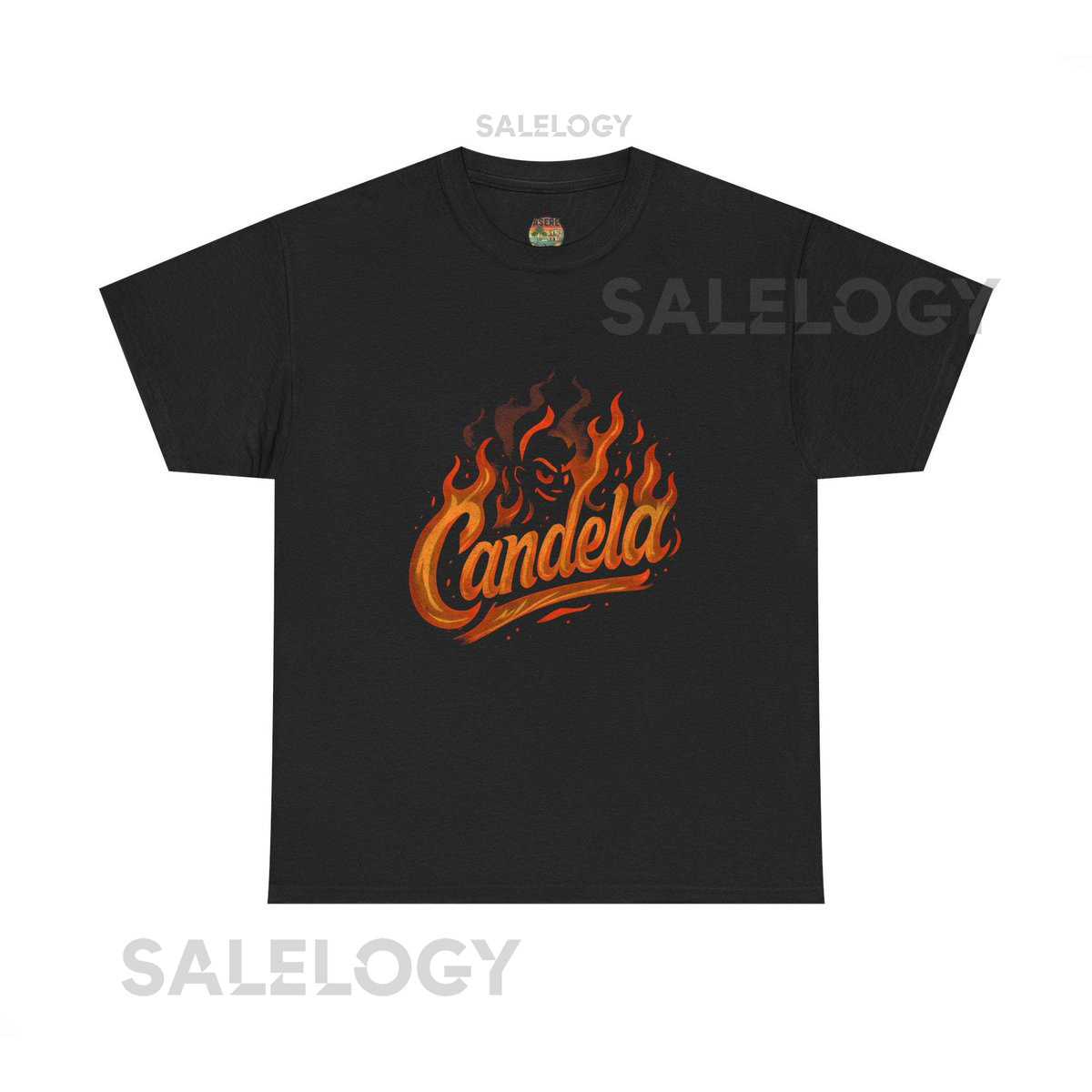 Candela Flame Script Tee Retro Fire Typography Orange Flames_78