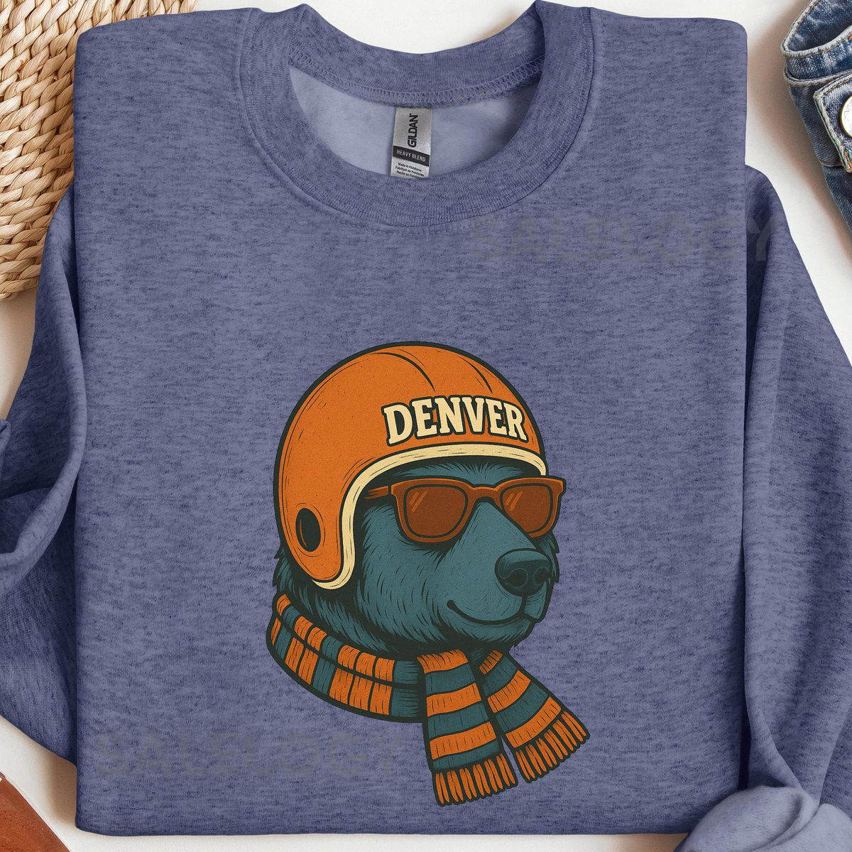 Denver Football Vintage Blue Bear Sweatshirt Retro Denver Football Crewneck Shirt Broncos Football Fans Gift Sunday Football Denver Shirt_358