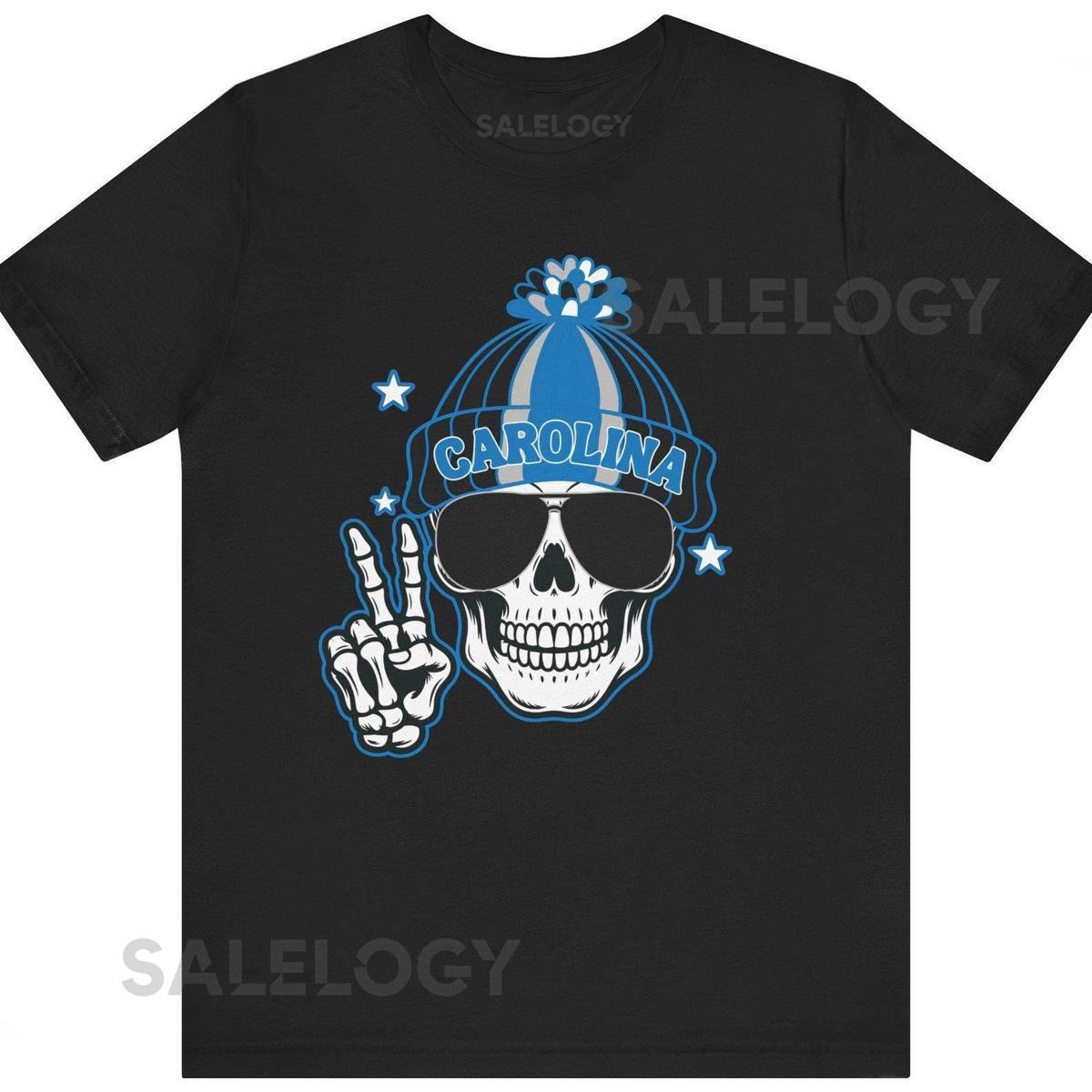 Carolina Football Fan T-Shirt Trendy Skeleton Graphic Tee_326