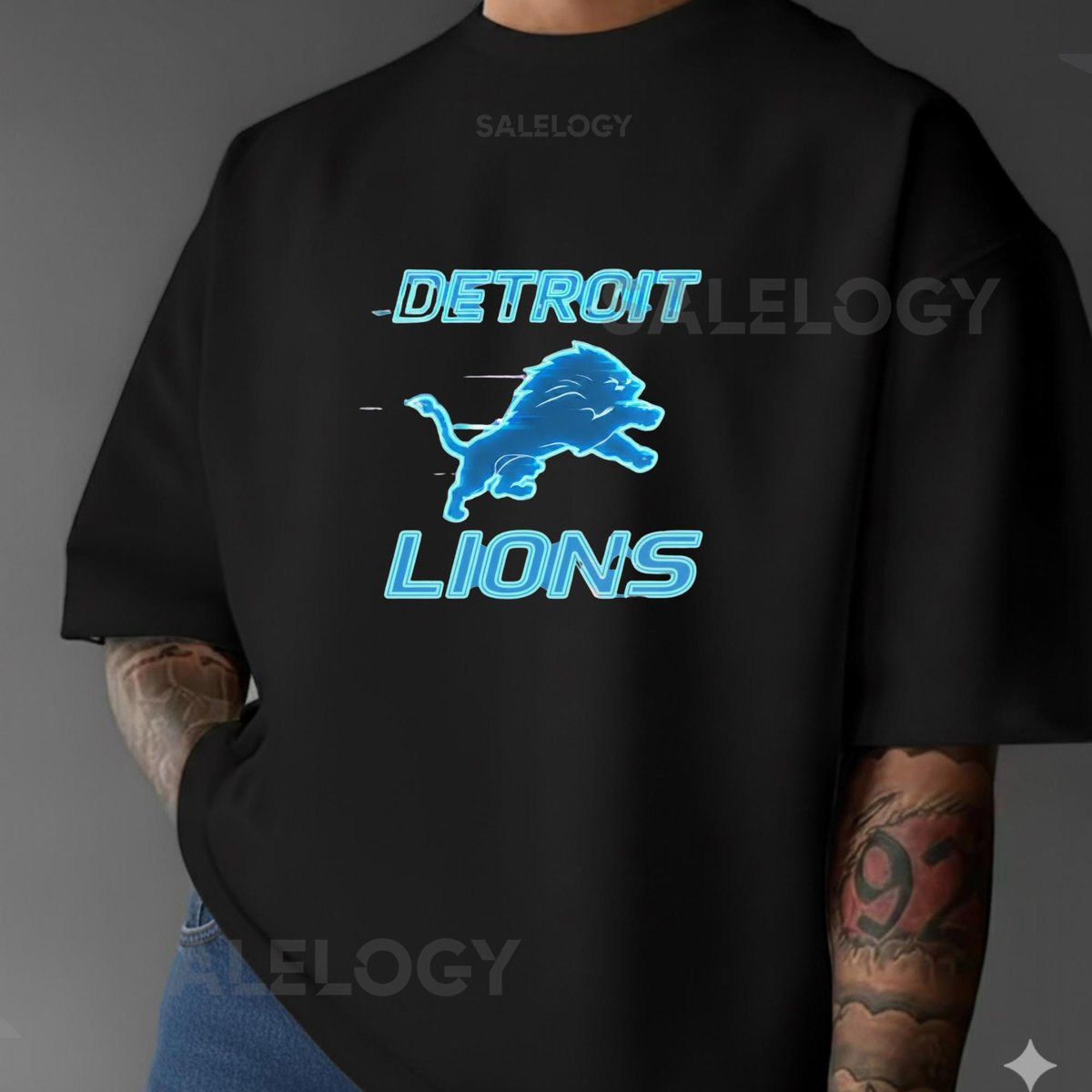 Detroit Lions Neon Glitch T-Shirt Vintage Football Fan Tee_271