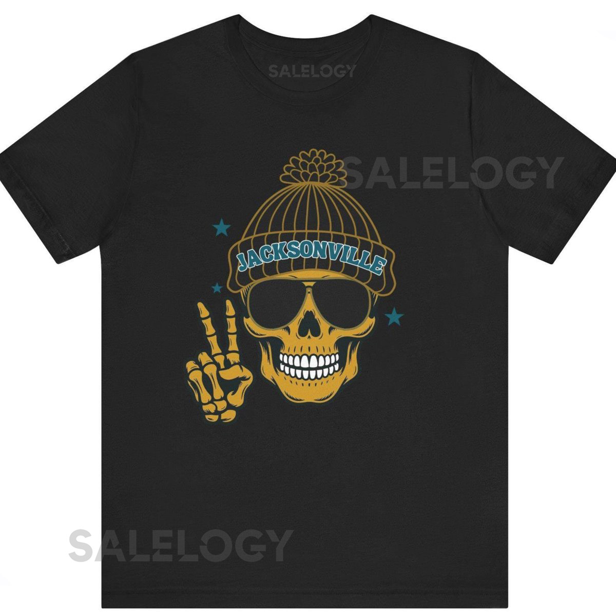 Jacksonville T-Shirt Football Fan Skeleton Peace Sign Graph_691