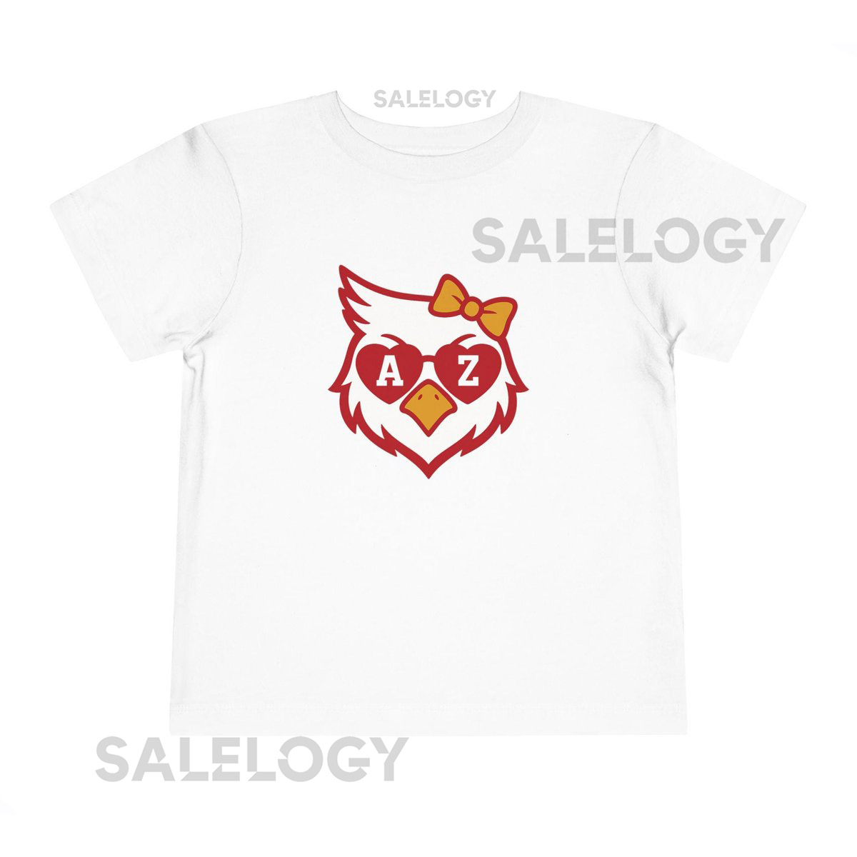 Arizona Cardinals toddler tee in sizes 2T 3T 4T 5T with cute red cardinal and AZ heart glasses - perfect gift for young NFL football fans_48