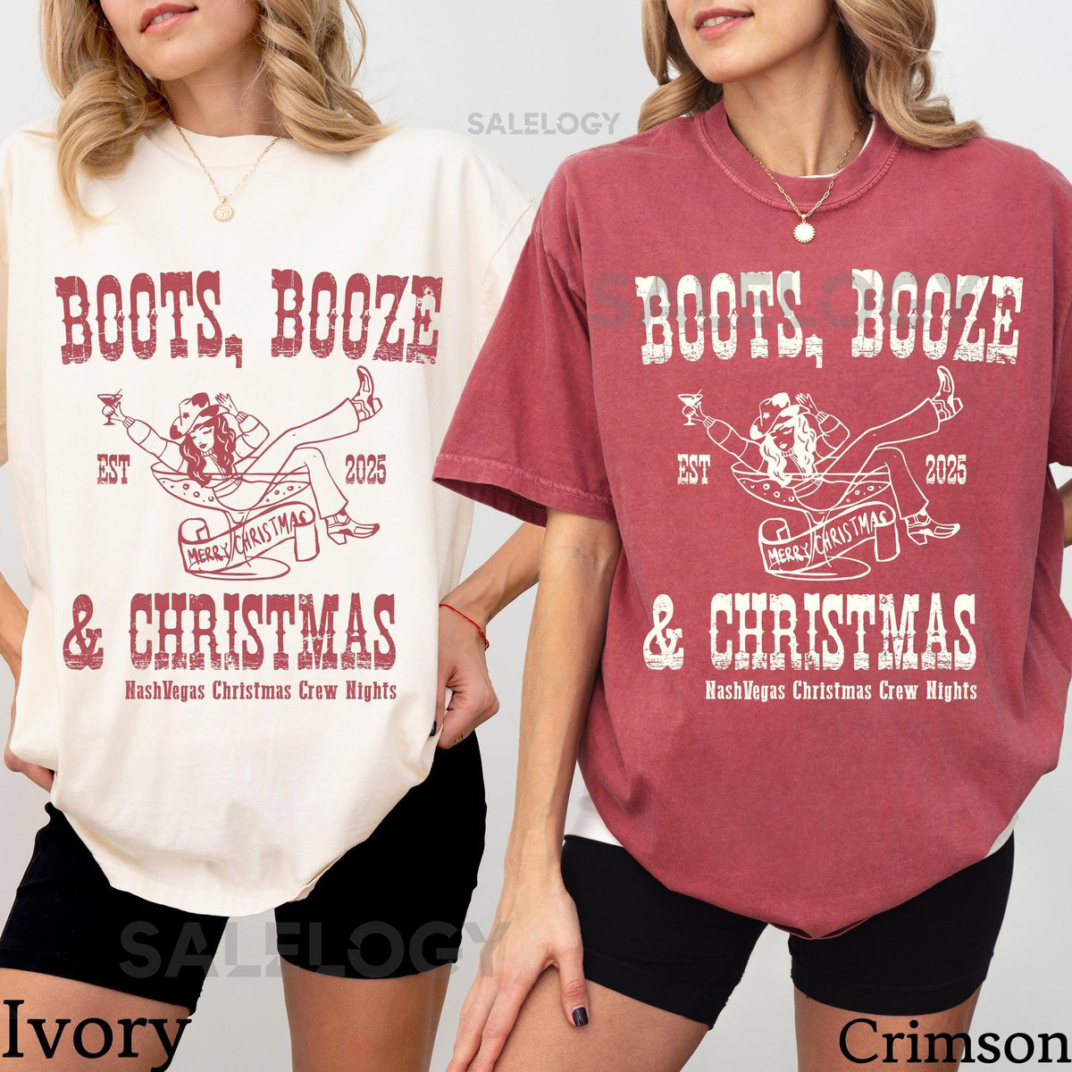 Custom Boots Booze Christmas Party 2025 Crew ShirtsNashville Christmas ShirtsWestern Squad Holiday Crew Shirt Cowgirl Country Xmas Shirt_121