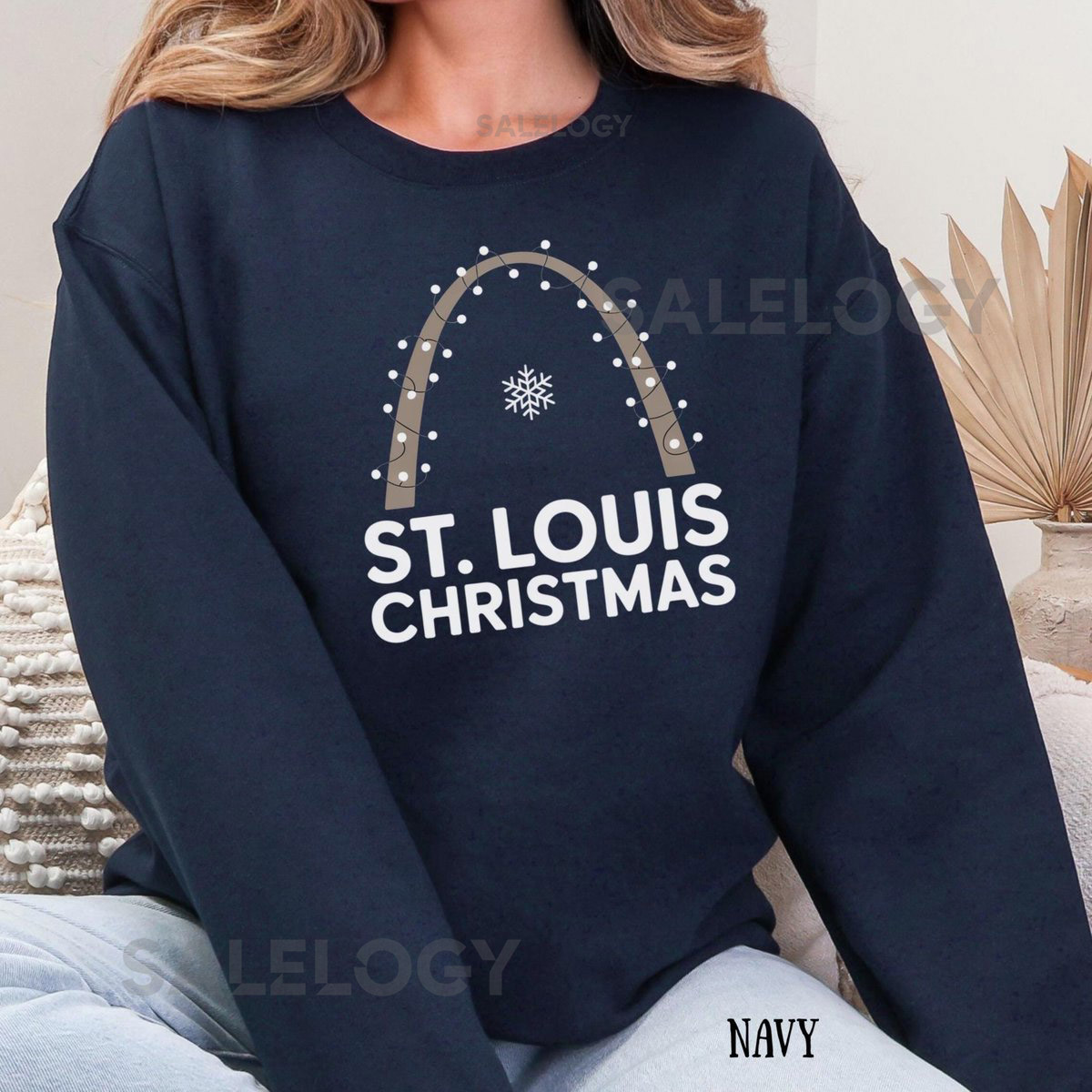 St Louis Gateway Arch Christmas Unisex Sweatshirt STL Holiday Lights Crew Neck_494