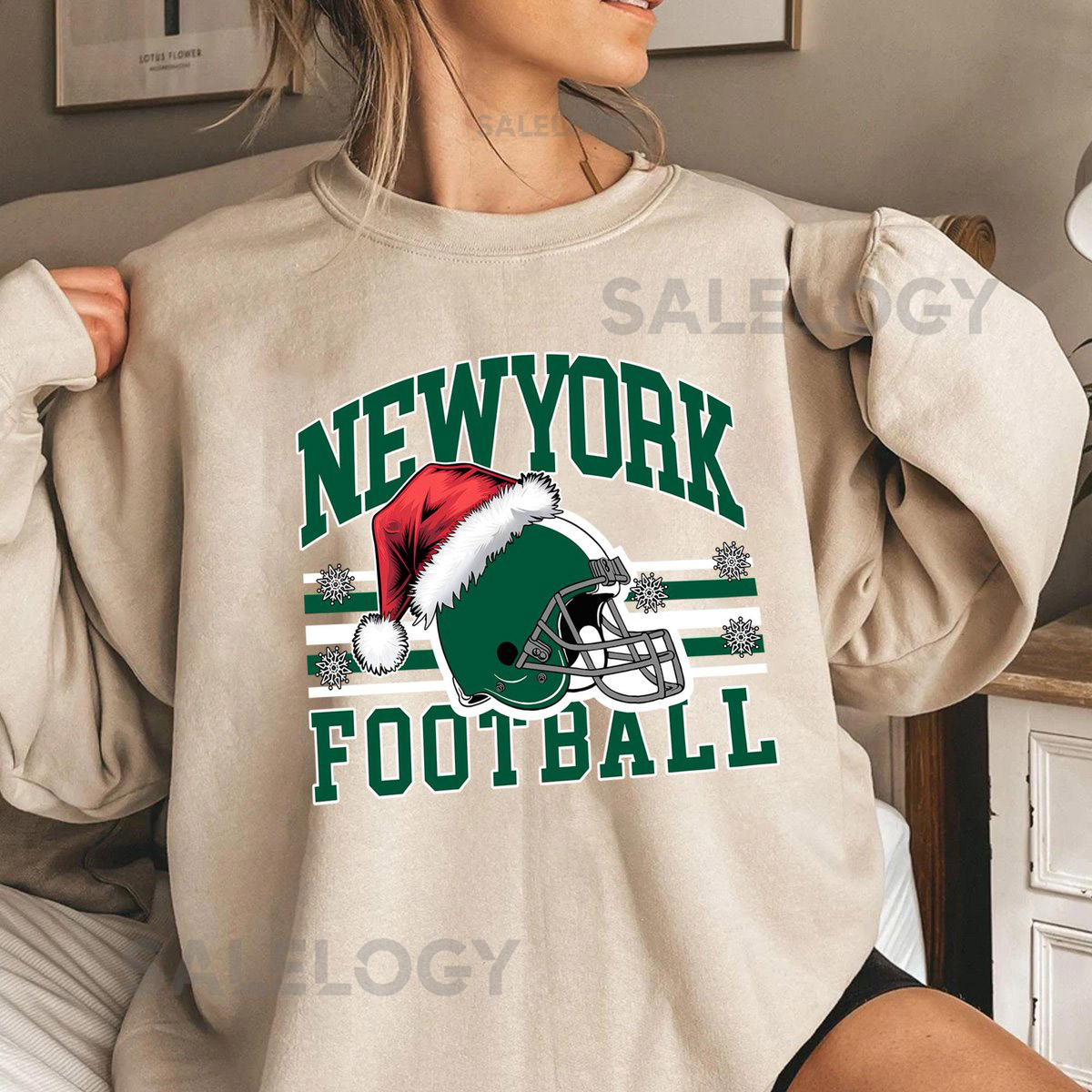 New York Football Shirt College Game Day Tee Sweatshirt Hoodie Vintage Sports Fan Gift Santa Hat Christmas_366
