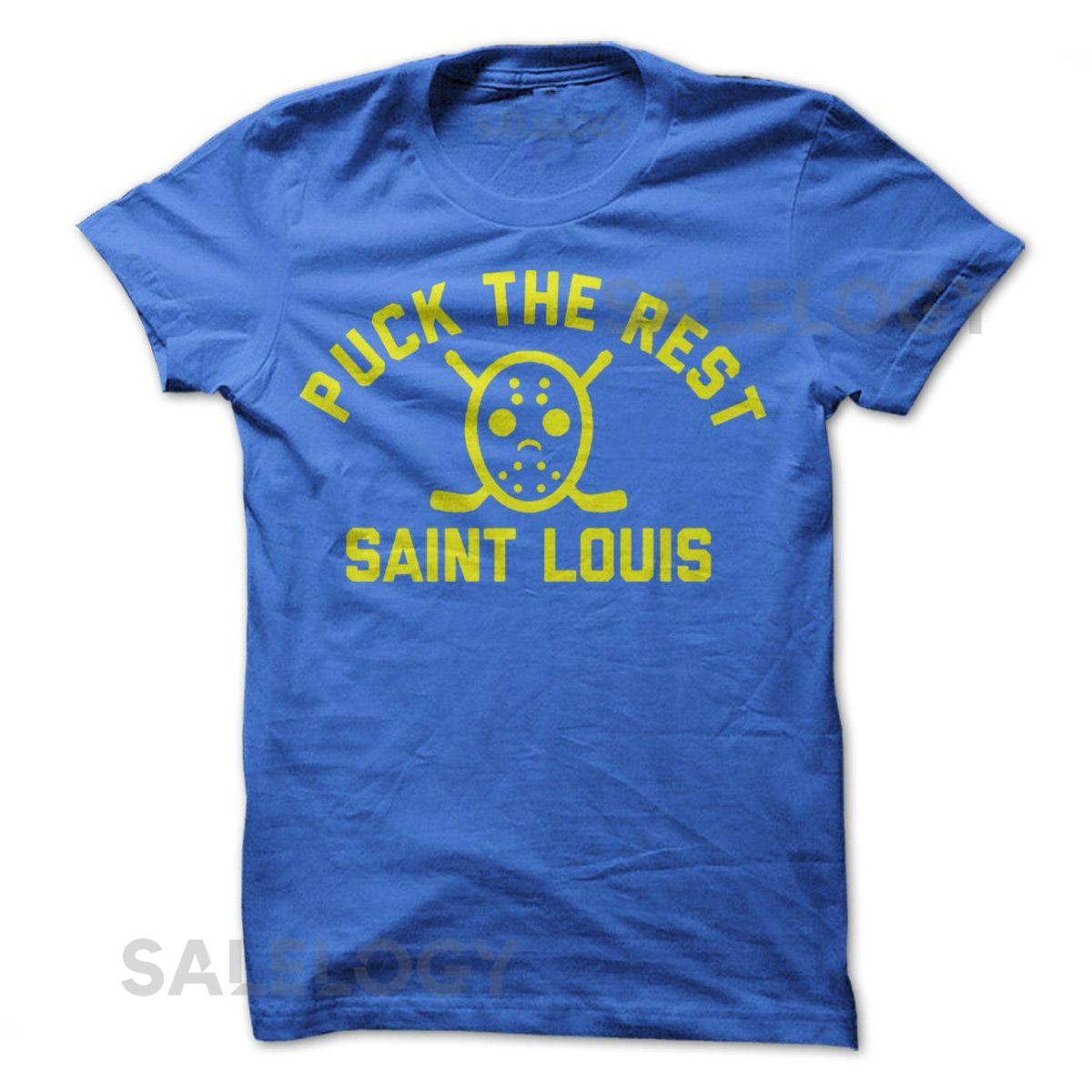 Puck the Rest   Saint Louis T Shirt Design   Blue T shirt with Yellow Print_412