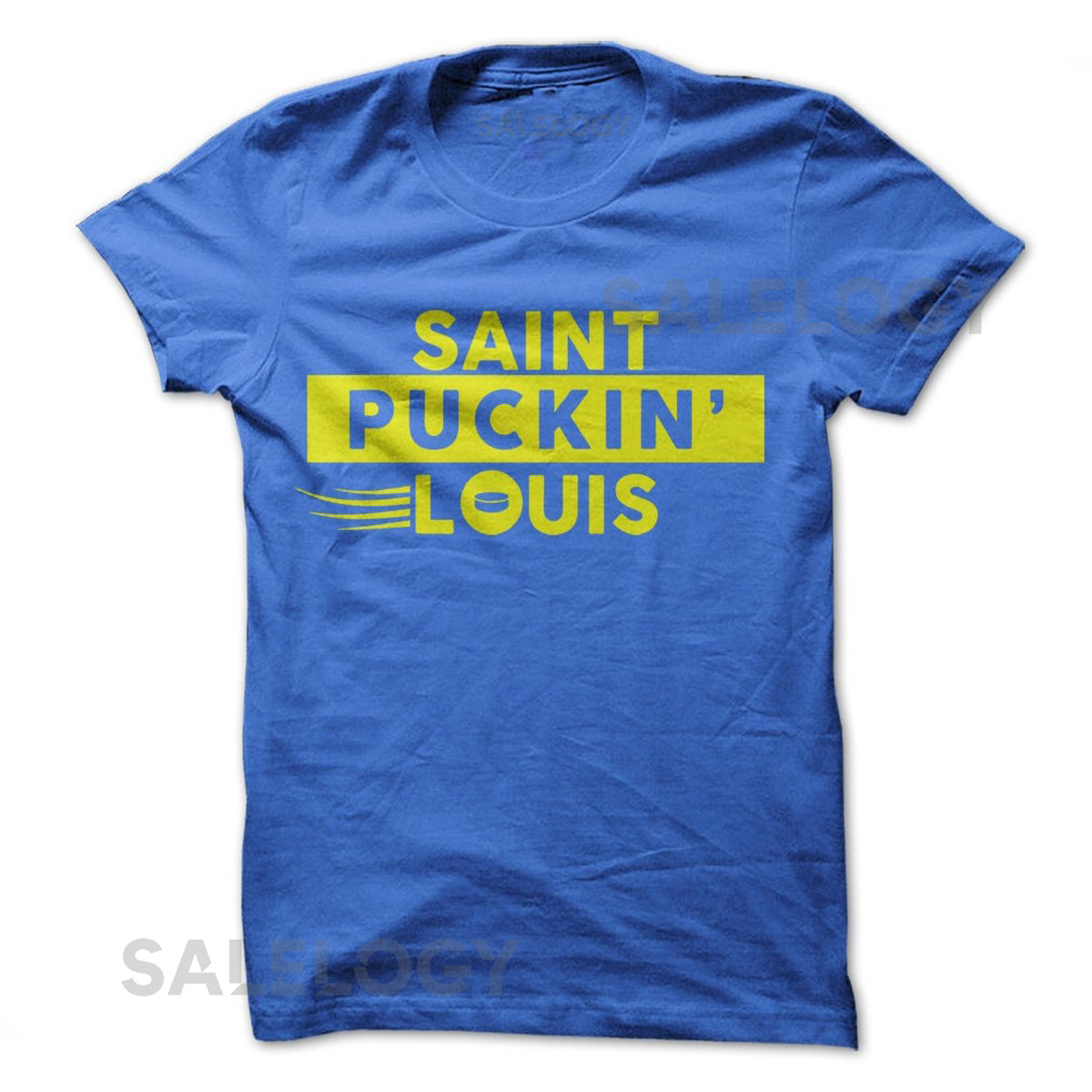 Saint Puckin' Louis T Shirt Design   Blue T shirt with Yellow Print_463