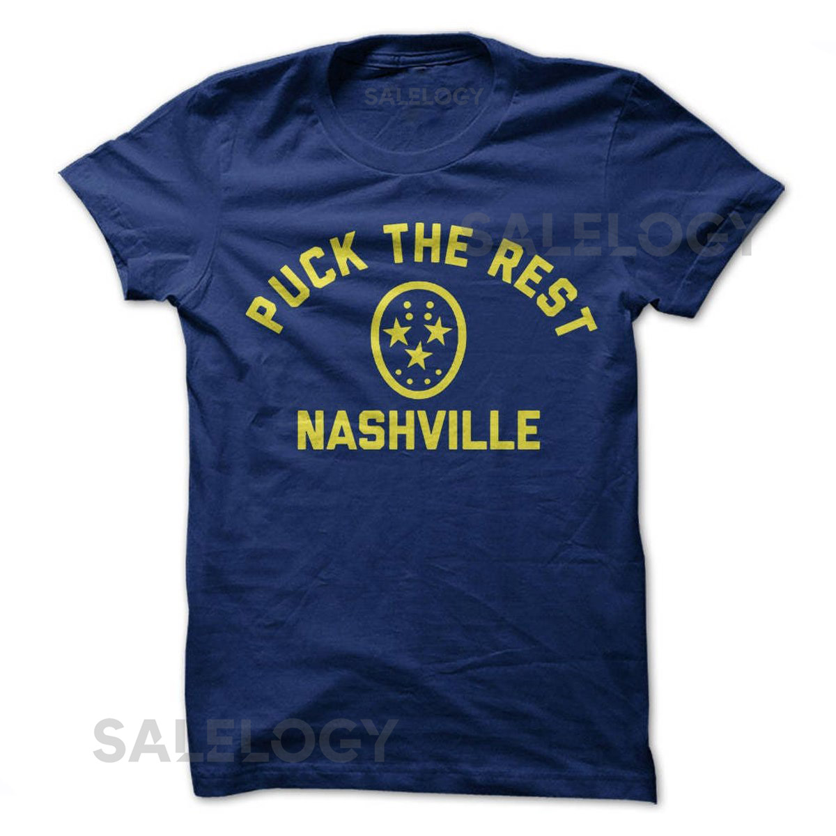 Puck the Rest   Nashville T Shirt Design   Navy Shirt with Gold Print_411