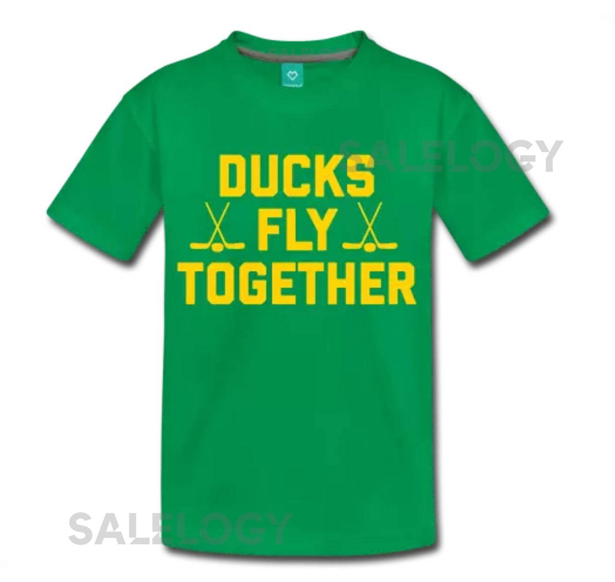 Ducks Fly Together Children's T Shirt Design Green Shirt with Gold Print_150
