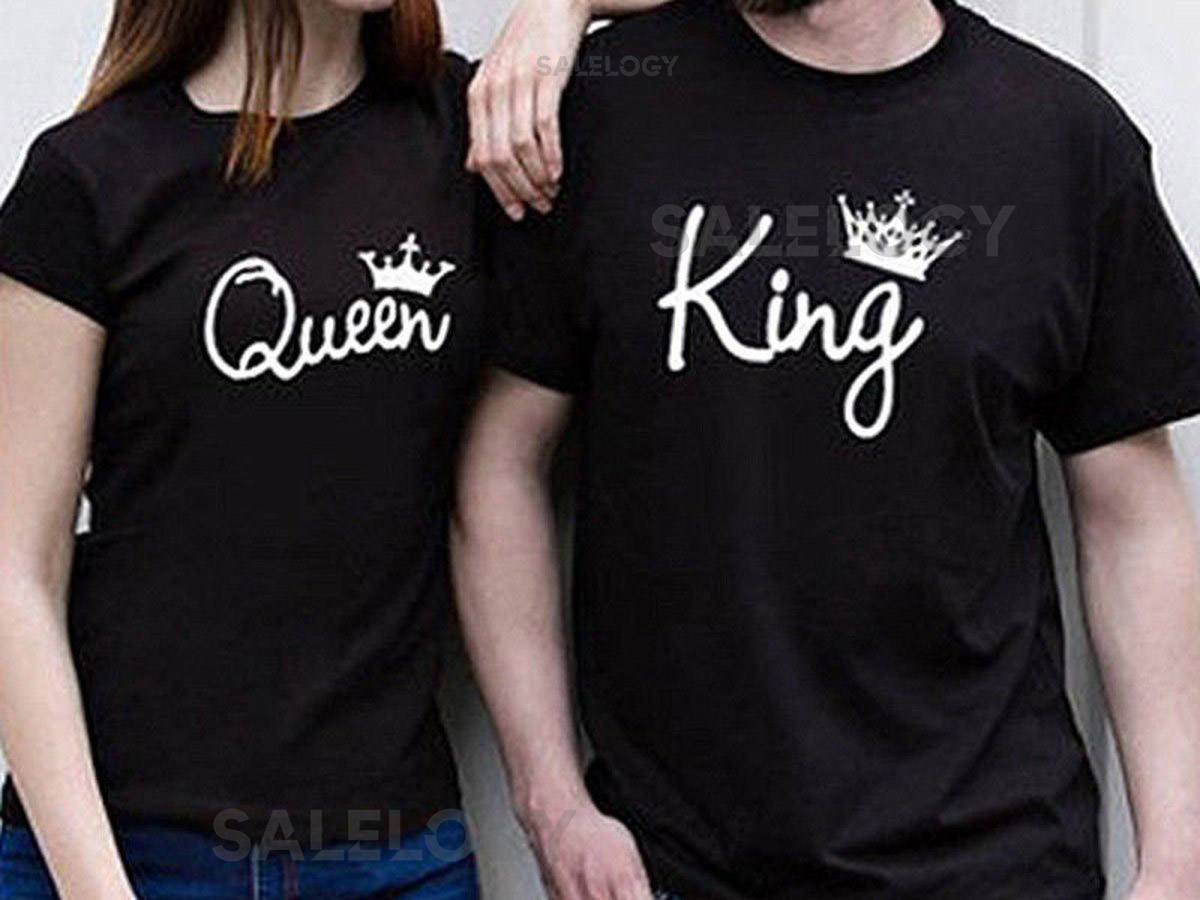 King Queen White Unisex Couple Matching T-shirt Classic T-shirt Gift for Him Her Cotton T-shirt Soft Comfortable Anniversary Gift_615