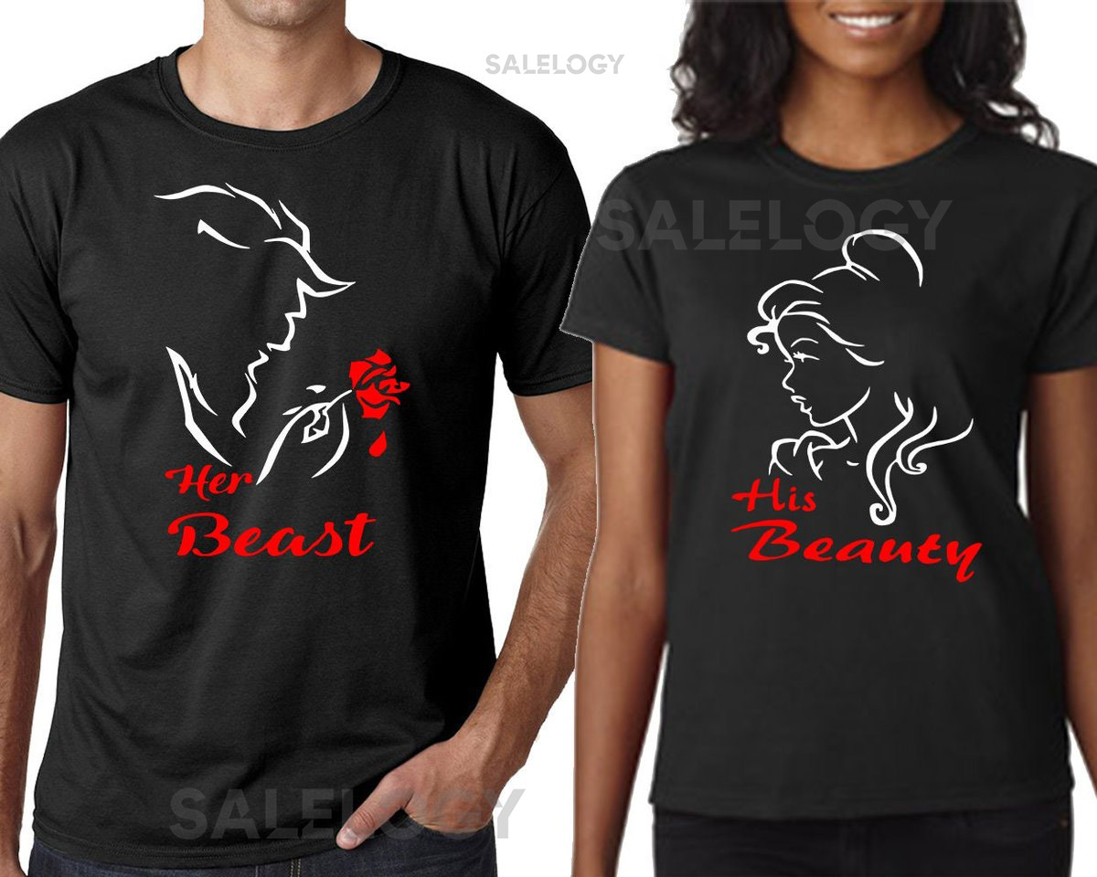 Her Beast His Beauty Unisex Couple Matching T-shirt Love Tees Gift for Valentine's Day Gift for Him Her Love T-shirt Anniversary Gift_468