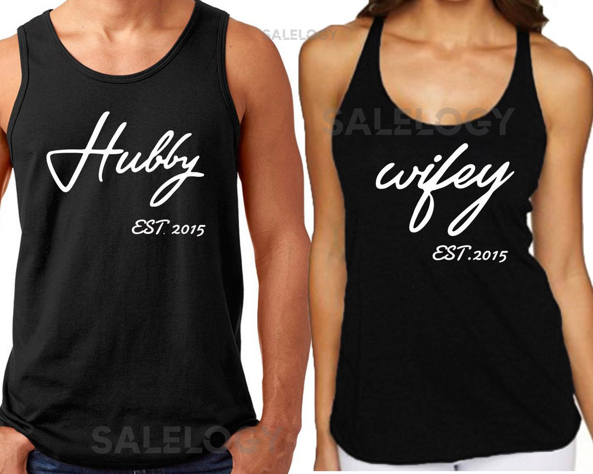Hubby Wifey Tank Top Couple Tank Top Matching Couples Soft Fabric Tank Top Add Your Date Custom Date Wedding Shirts Anniversary Gift_488