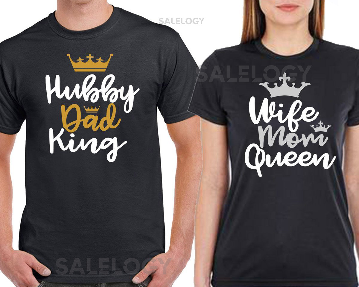 Hubby Dad King Wife MOM Queen Unisex Couple Matching T-shirt Broken Heart Love Couple Tee Shirt Cotton T-shirt Soft Comfortable_485