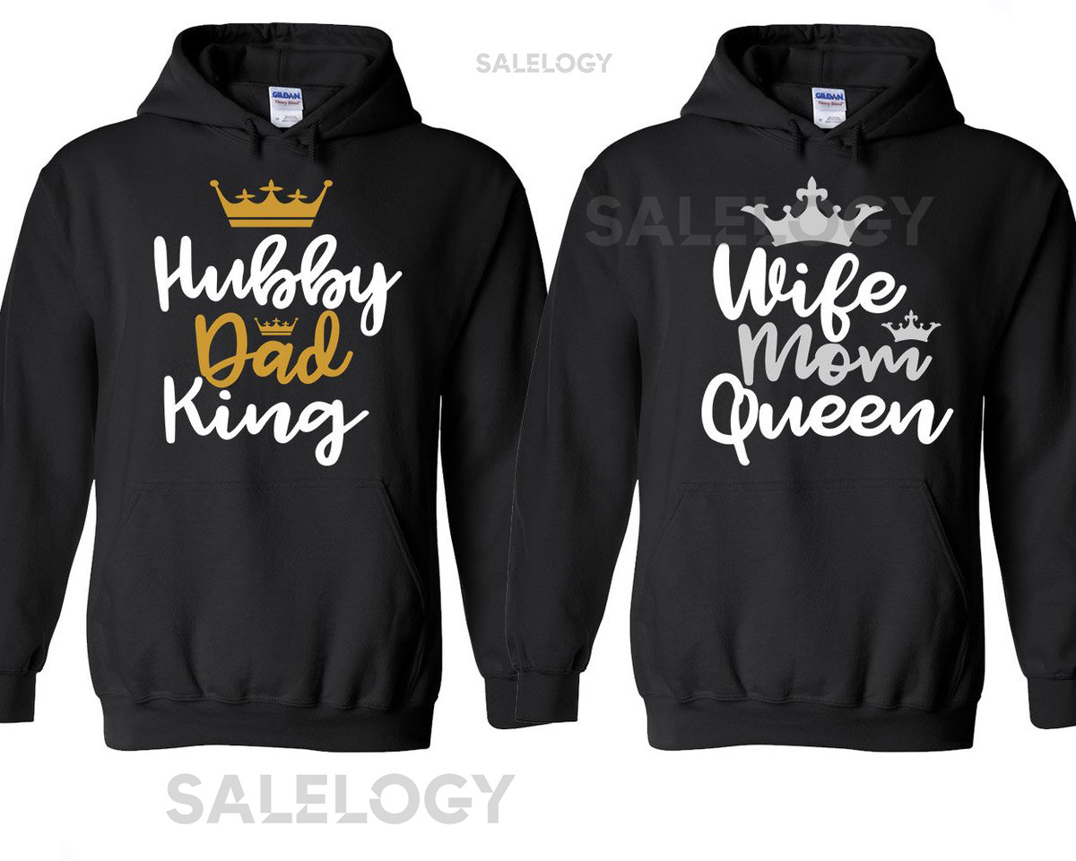 Hubby DAD King Wife MOM Queen Couple Matching HOODIE Broken Heart Love Couple Sweatshirt Hooded_54