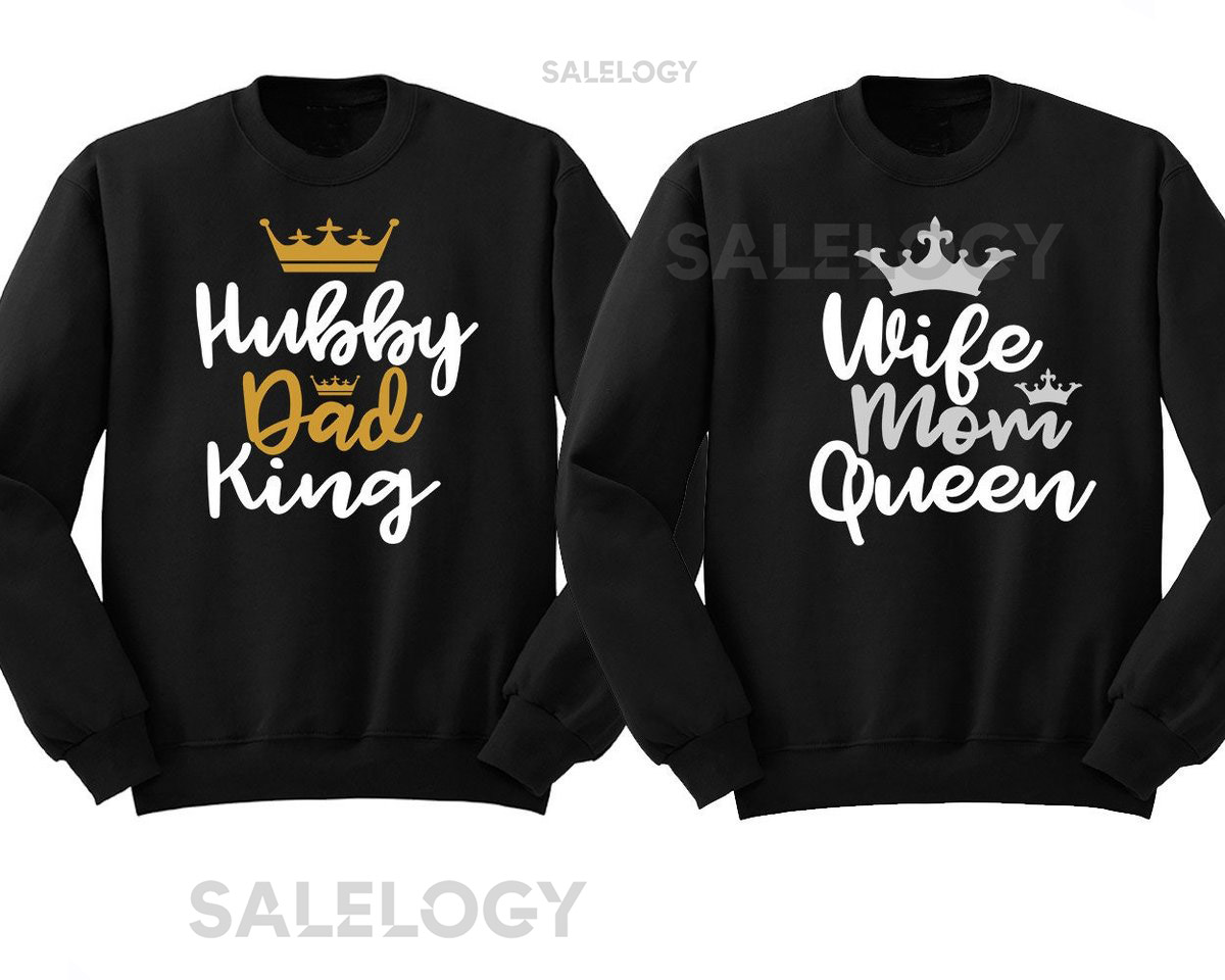 Hubby DAD King Wife MOM Queen Couple Matching CREWNECK Broken Heart Love Couple Sweatshirt Sweater_53
