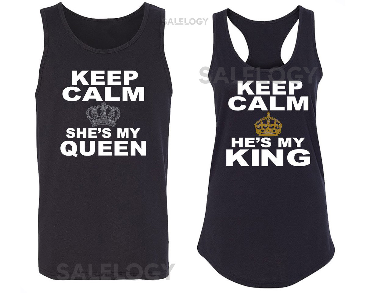 Keep Calm He She is My King Queen Couple Matching Tank Top Broken Heart Couple Tank Top Anniversary Day Gift Soft Comfortable_600