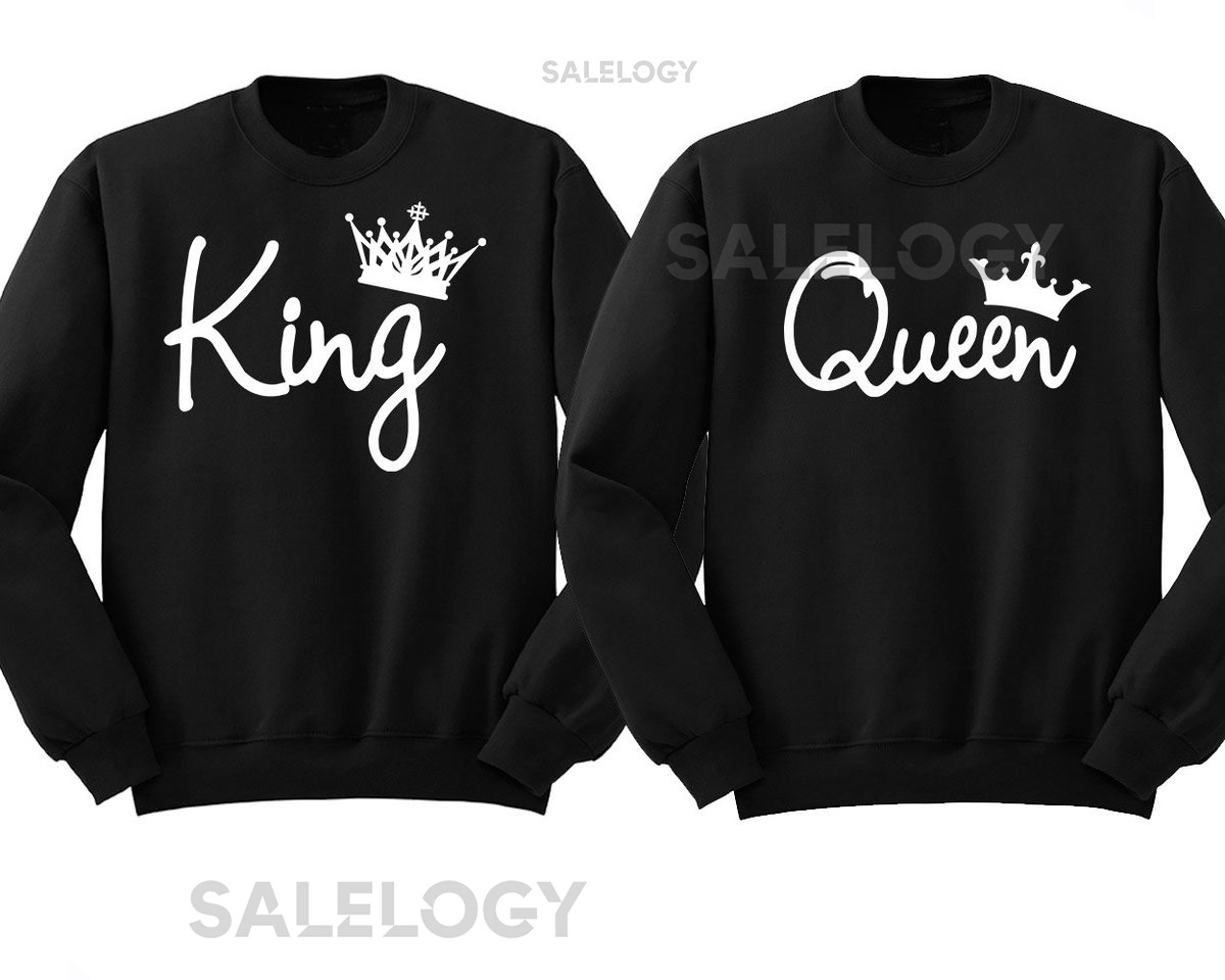 King Queen White Fashion Style CREWNECK Broken Heart Love Couple Sweatshirt Sweater_78