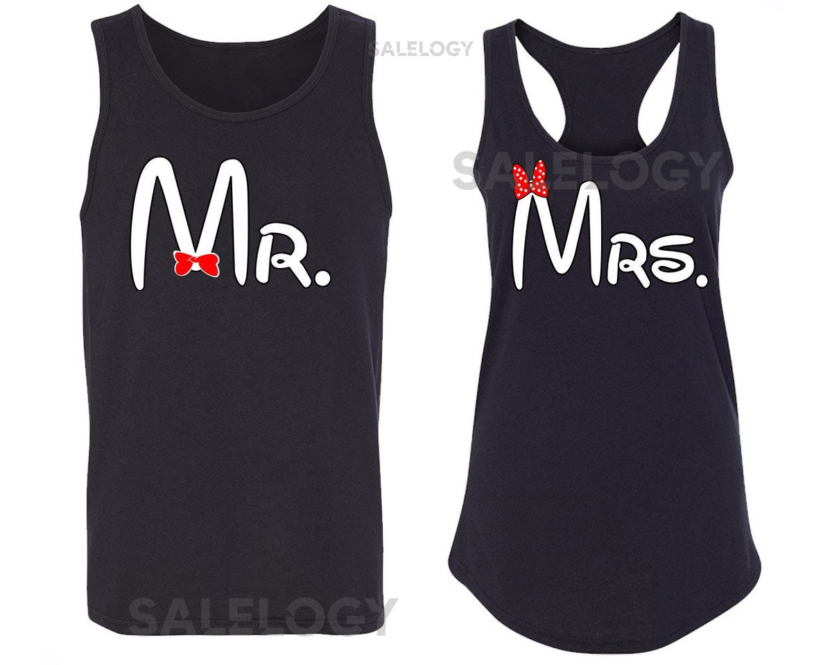 Mr and Mrs OLD Cartoon Matching TANK Top Broken Heart Love Couple Tee Shirt_719