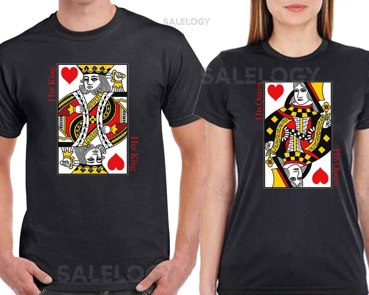 Poker King Queen T-shirt Unisex Couple Matching Short Sleeves Tee Broken Heart Love Short Sleeves T-shirt Soft Comfortable_811
