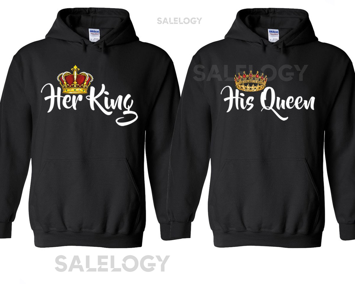 TWS Her King His Queen Couple Matching HOODIE His Hers Couple Valentines Day Love Couple Hooded Sweatshirt_136
