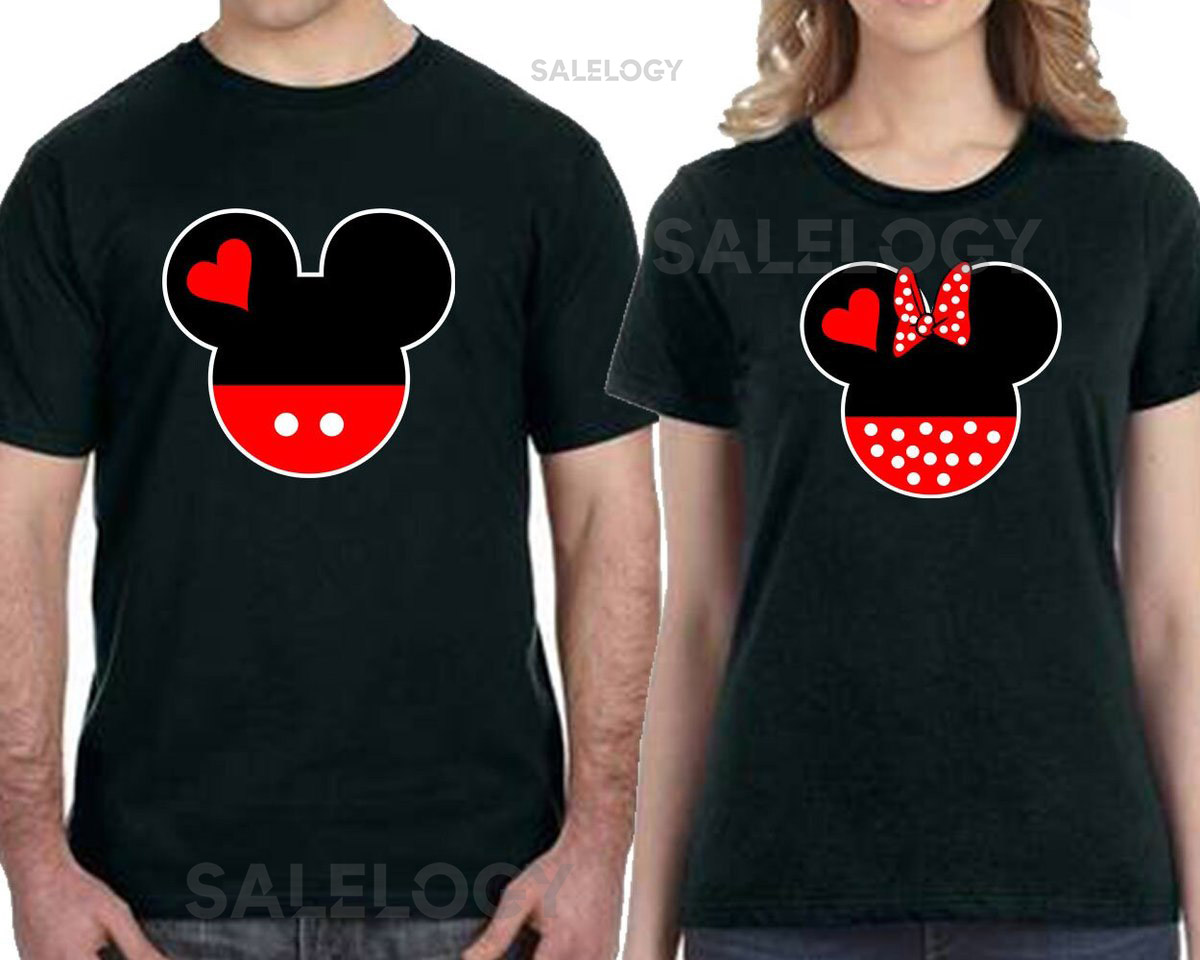 Cartoon Mouse Head Ear Couple Short Sleeves T-shirt Couple Valentines Day Love Couple Tee Shirt Fashionable Tee Soft Comfortable_205
