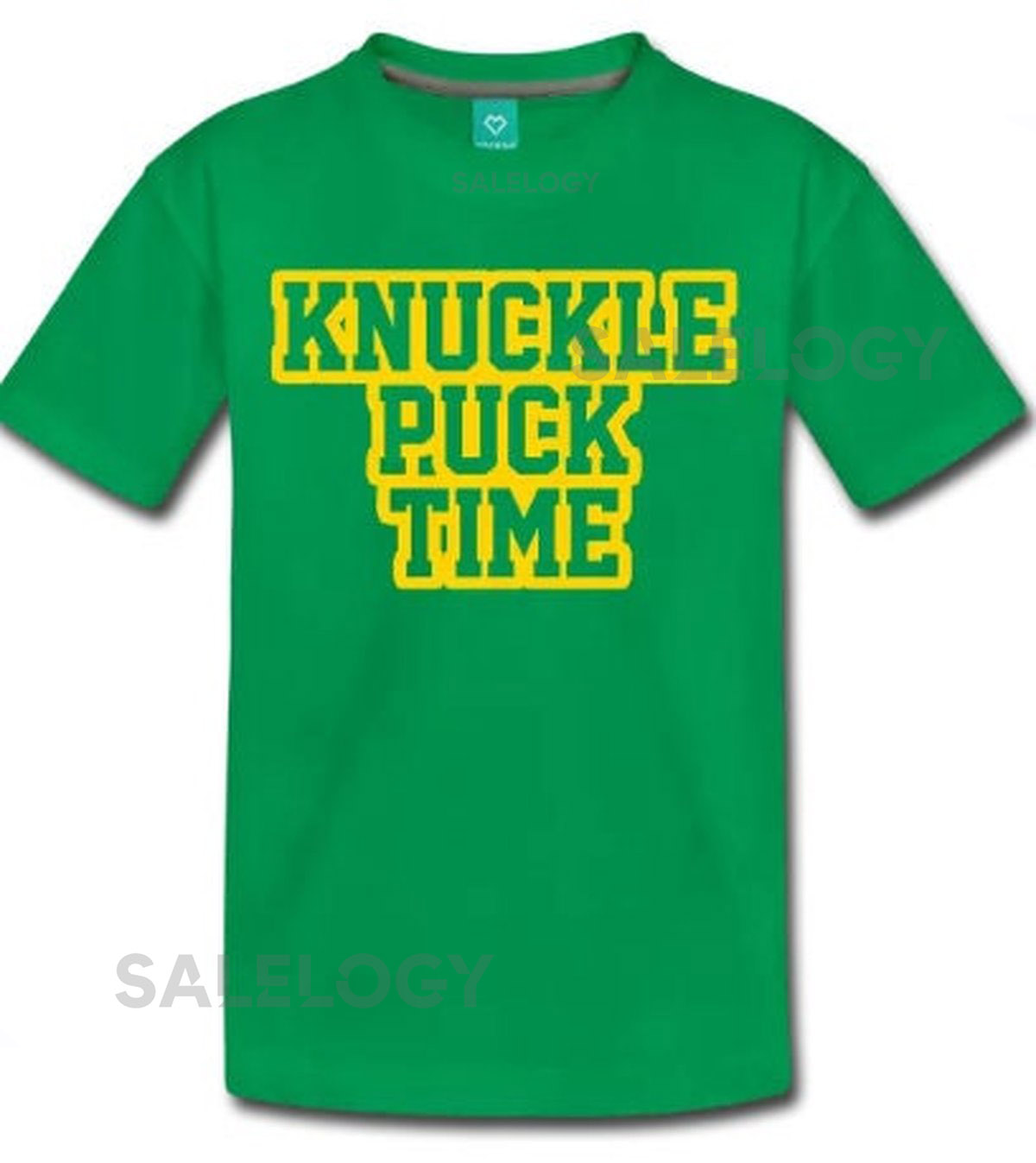 Knuckle Puck Time Children's T Shirt Design Green Shirt with Gold Print_249