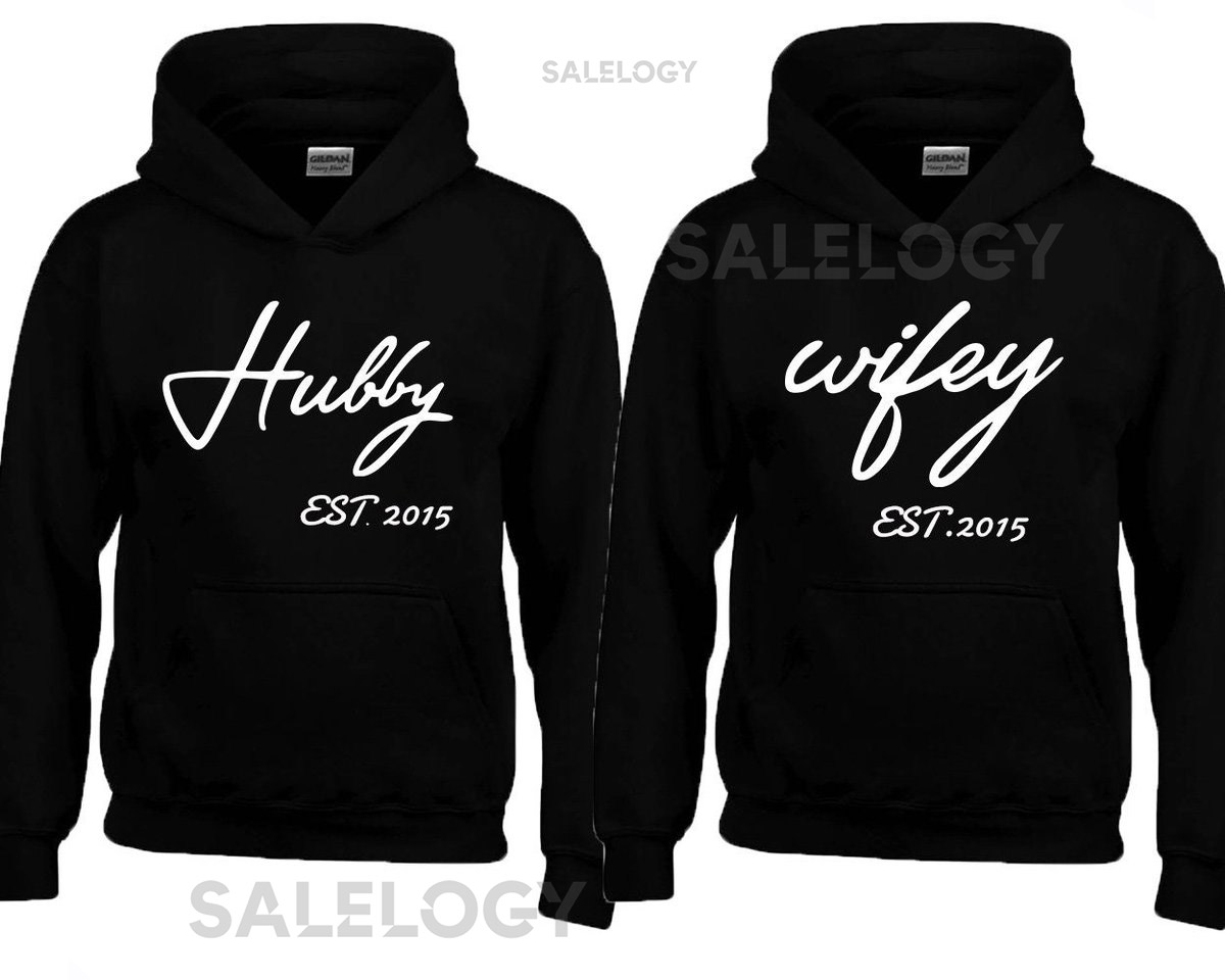 Hubby Wifey Couple HOODIE Matching Couples ADD Your Date Custom Date Wedding Sweatshirt Hoodie_57
