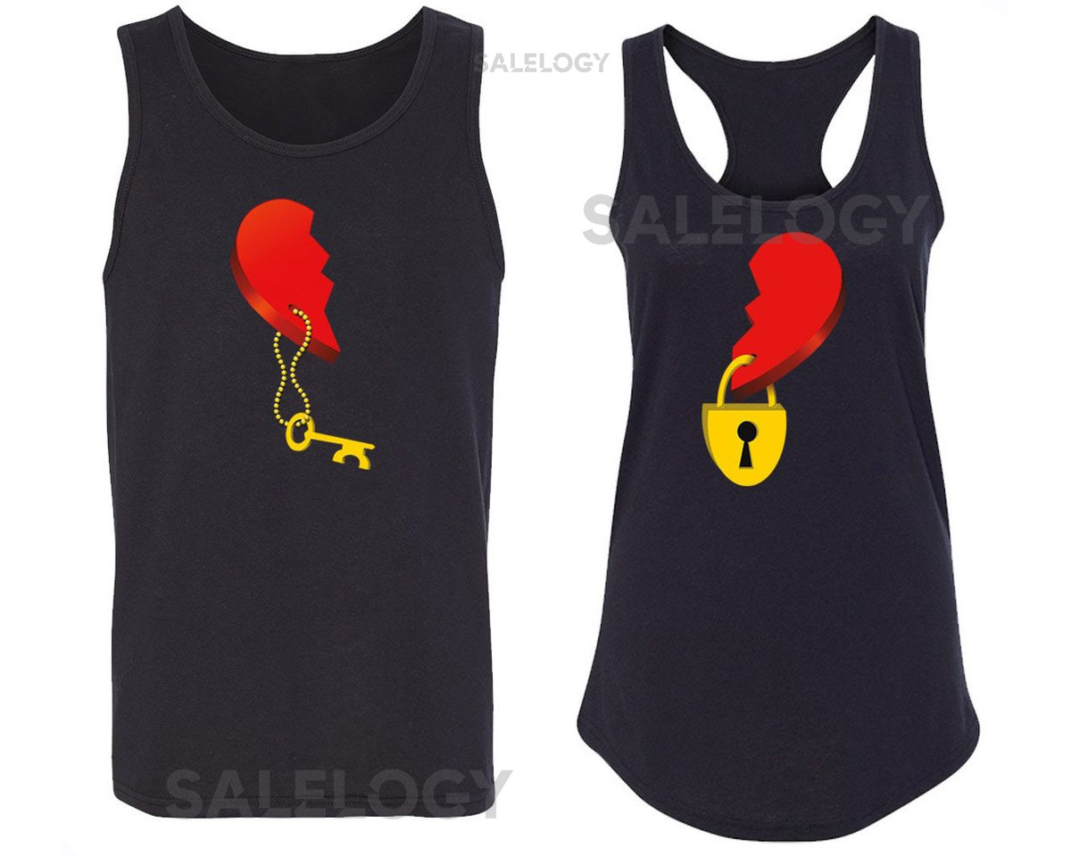 Half Heart Key Lock Couple Matching TANK TOP Broken Heart Love Couple Tee Shirt_400