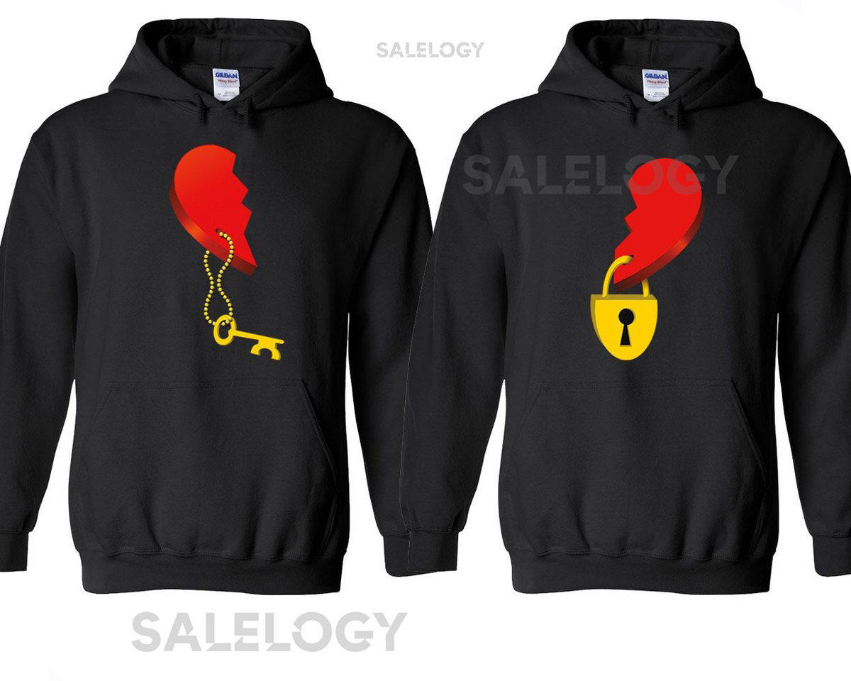 Half Heart Key Lock Couple Matching HOODIE Broken Heart Love Couple Sweatshirt Hooded_46