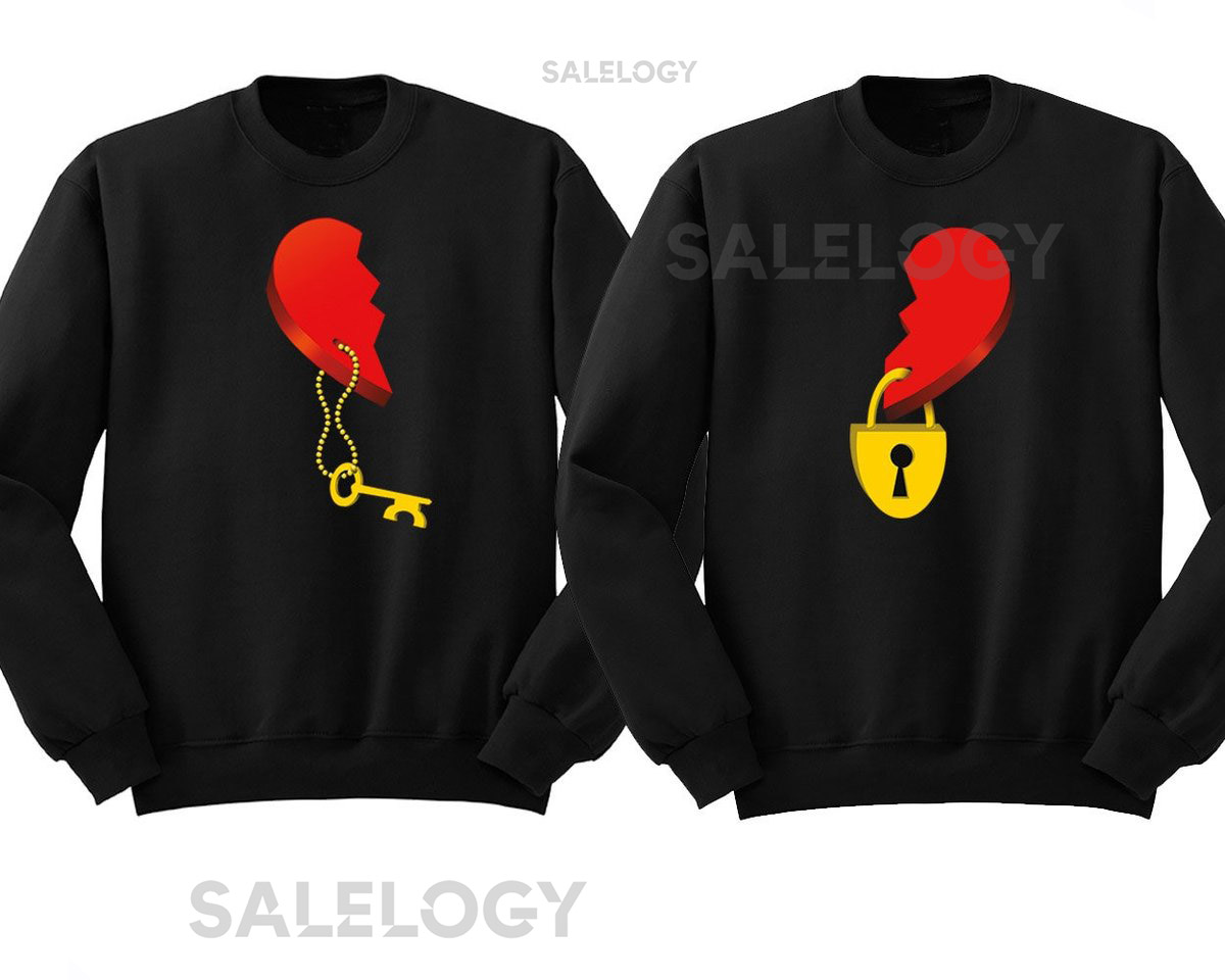 Half Heart Key Lock Sweatshirt Unisex Couple Matching Tee Broken Heart Love Short Sleeves Crewneck Soft Comfortable Fashionable Tee_47
