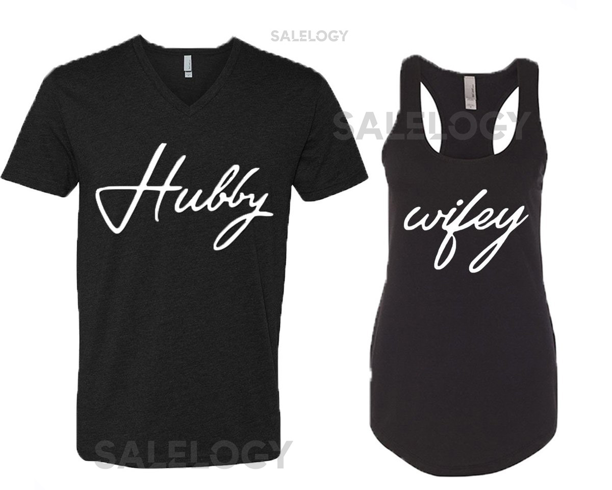 Hubby Wifey Couple vNECK SHIRT TANK TOP Matching Couples Valentines Wedding Couple Bachelor Party Loves Couples Man Vneck Women Tank Top_487