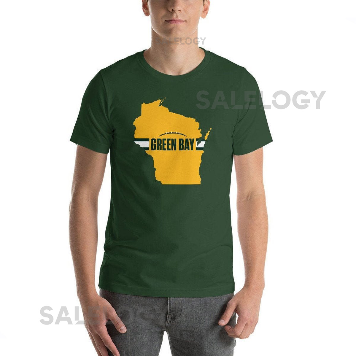 Green Bay Football Wisconsin Outline Short-Sleeve Unisex T-Shirt Yellow Design438