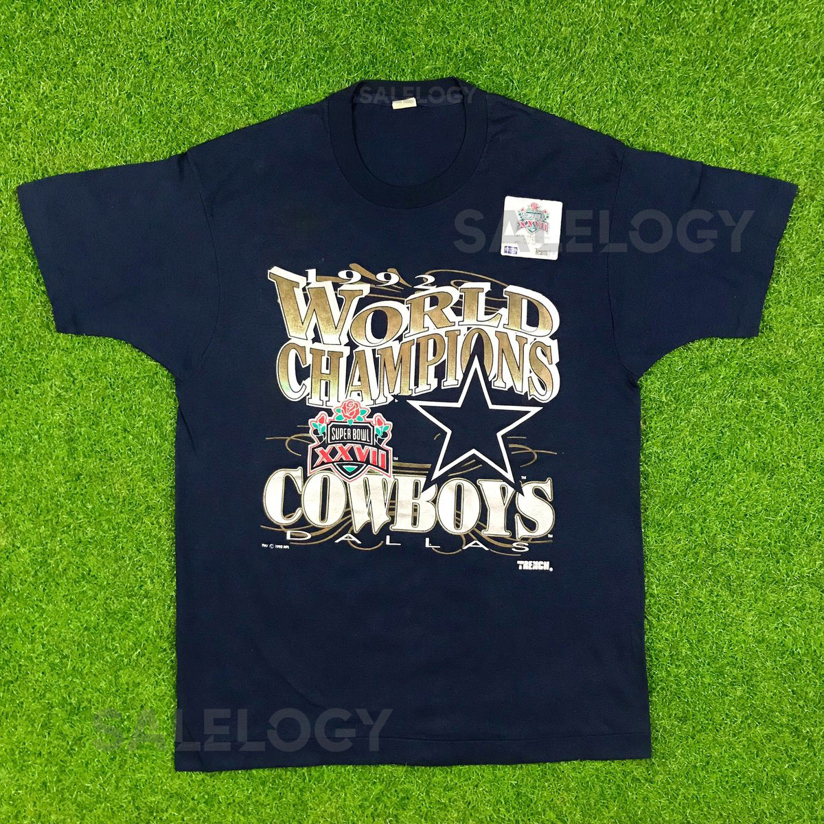 Vintage Dallas Cowboys T Shirt 90's World Champions NFL Large Made in USA Super Bowl XXVII 1992 Texas Paper Thin Single Stitch Football_545