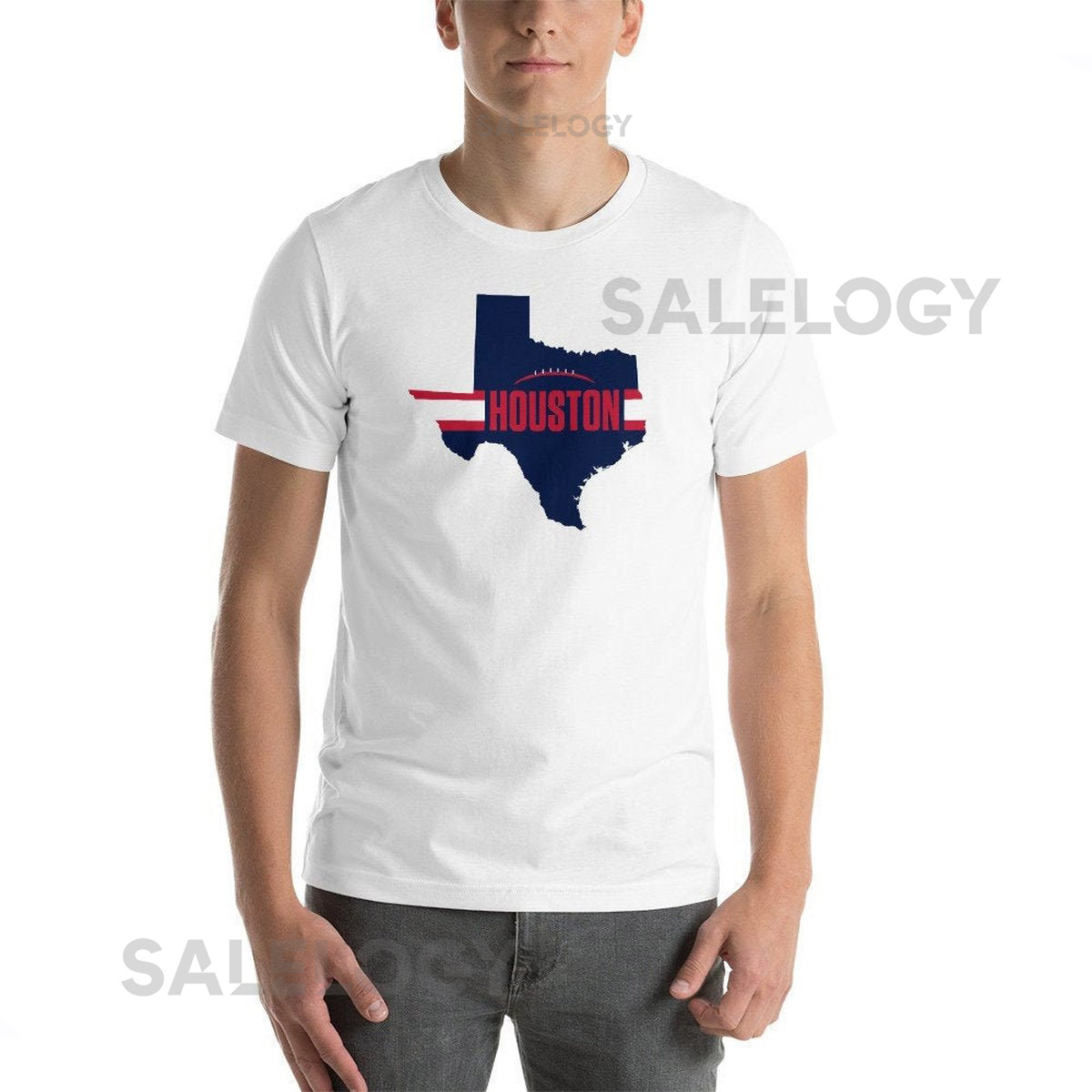 Houston Football Texas Outline Short-Sleeve Unisex T-Shirt Blue_261