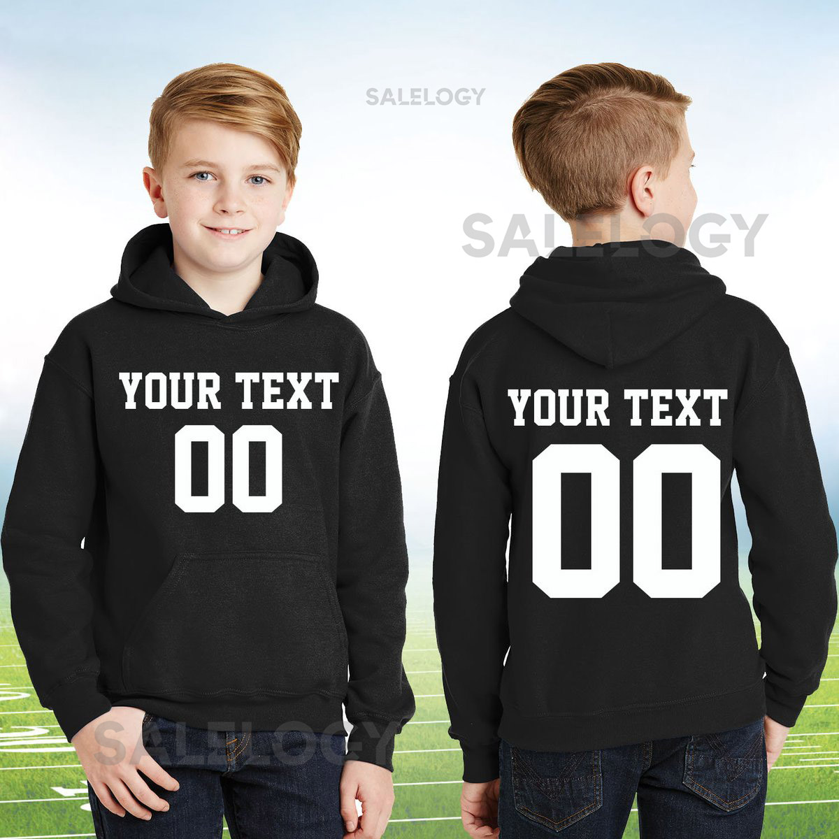 Personalized Youth Long Sleeve Hoodie Sweatshirt Front Back Custom Name Number Sport Style Hoodie For Youth Multi-color Sweatshirt_106