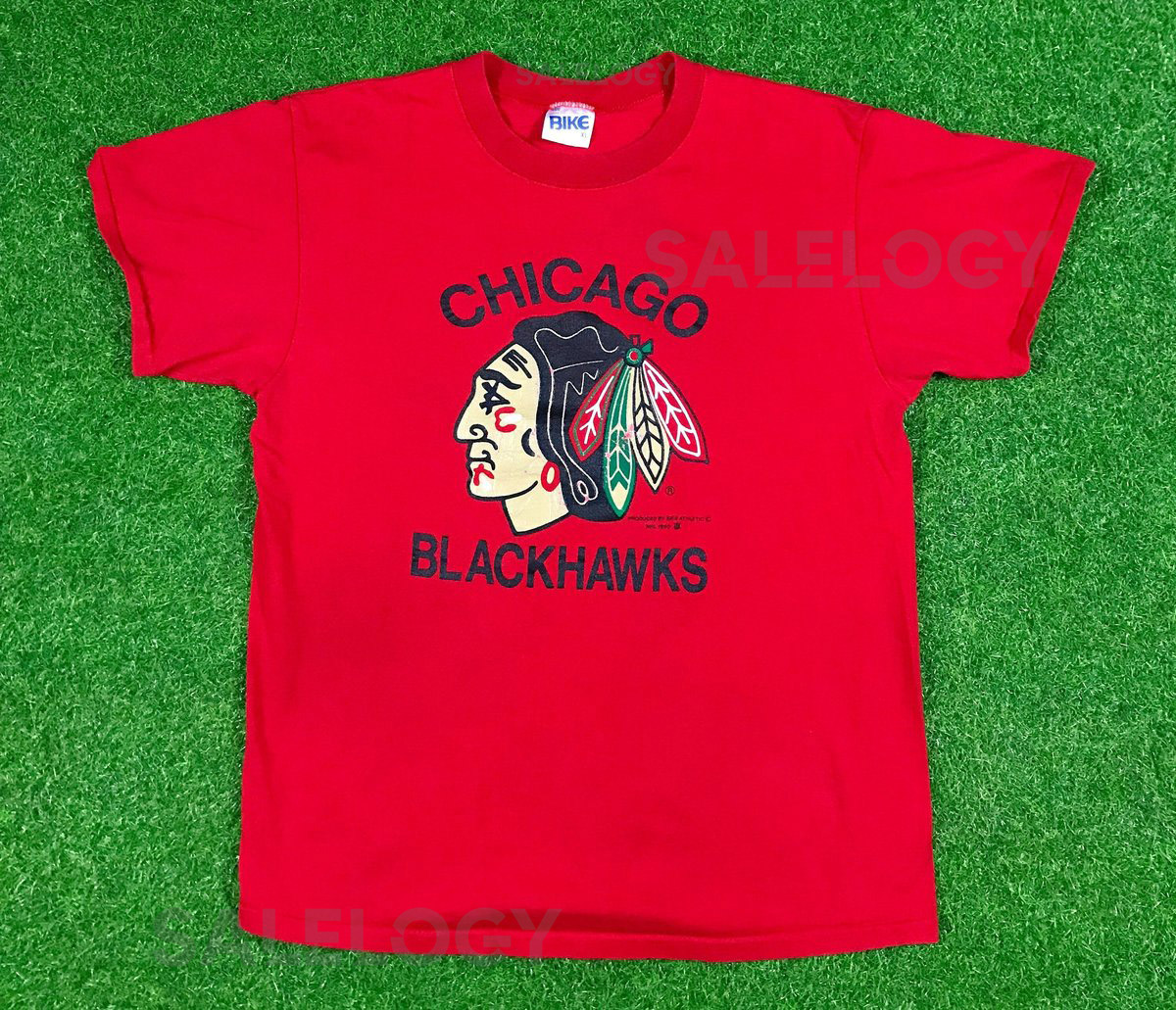 Vintage Chicago Blackhawks T Shirt From 1990 Bike Tee NHL Xtra Large Classic 90's Hockey Made USA_456