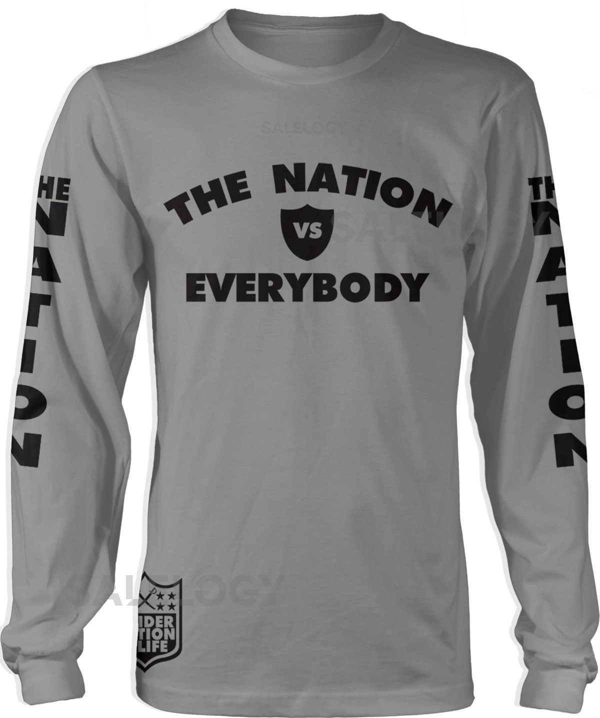 The Nation VS Everybody Grey Long Sleeve T-Shirt New Raider Nation Edition_760
