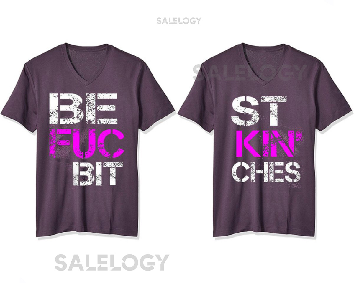 Best Fuckin Bitches Couple T-shirt Women Couple Matching T-shirt Deep V-neck T Shirt Forever BFB Purple Soft Comfortable Soft Fabric_82