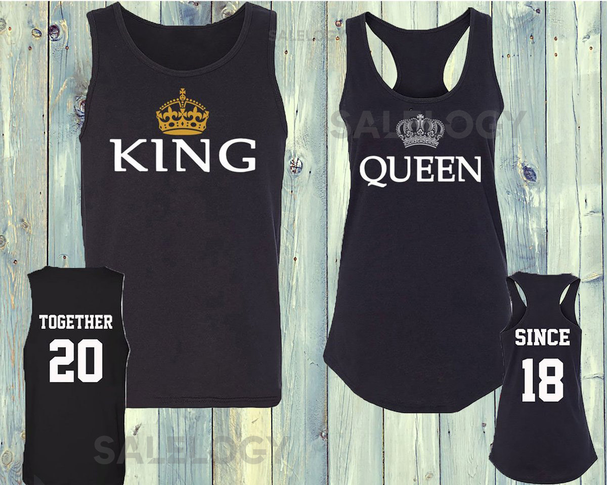 King Queen Gold Adult Unisex Couple Matching Sleeveless Tank Top Together Since Front Back Number Soft Comfortable Anniversary Gift_613