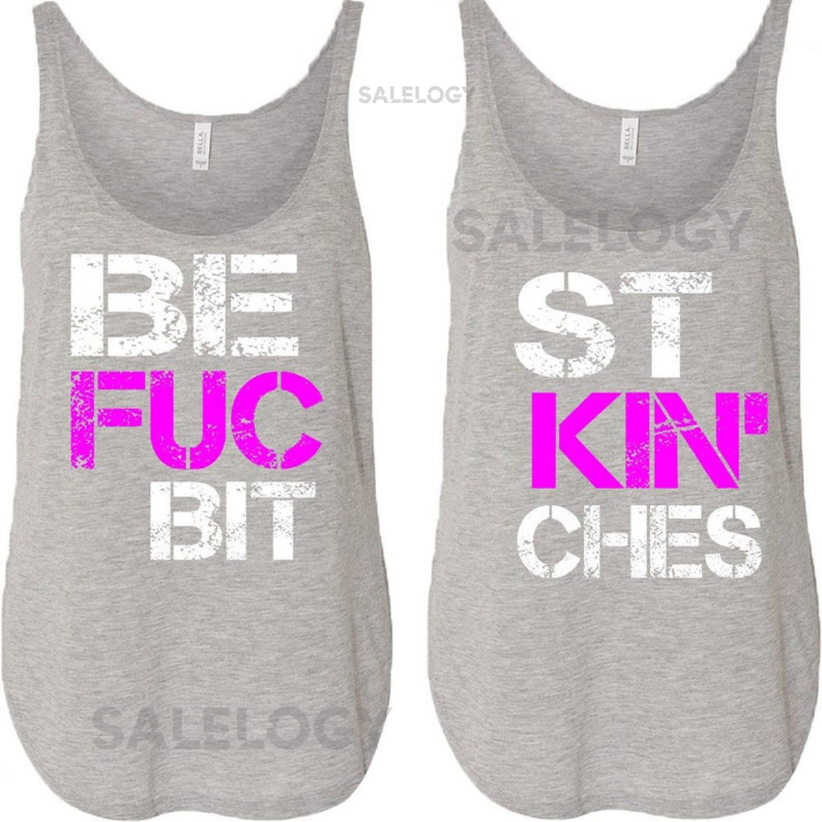 Best Fuckin Bitches Tank Top Grey Grey Unisex Couple Matching Tee Vintage Letters Best Friend Tank Top Birthday Gift Anniversary Gift_84