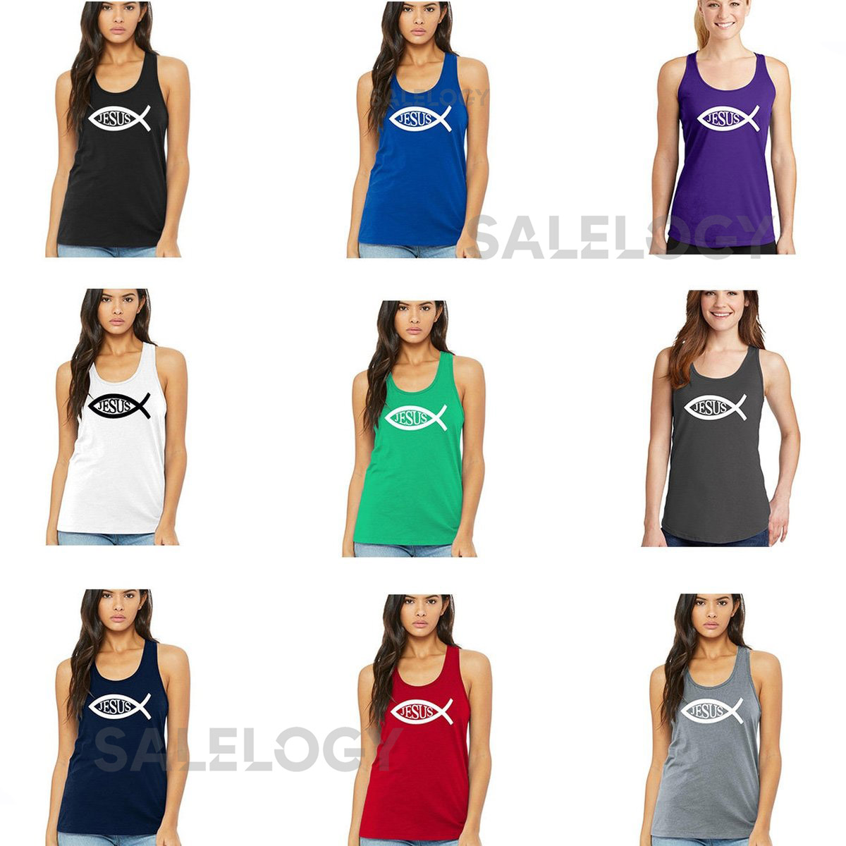 Jesus Fish Women Tank Top Printed Tank Top Cotton Tank Top Faith Disciple Church Christian Tank Top Birthday Gift Gift for Her_589